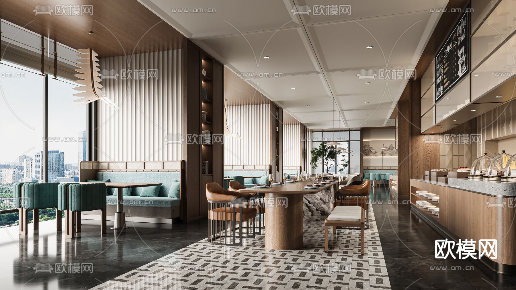 现代自助餐厅su模型下载（渲染图2）