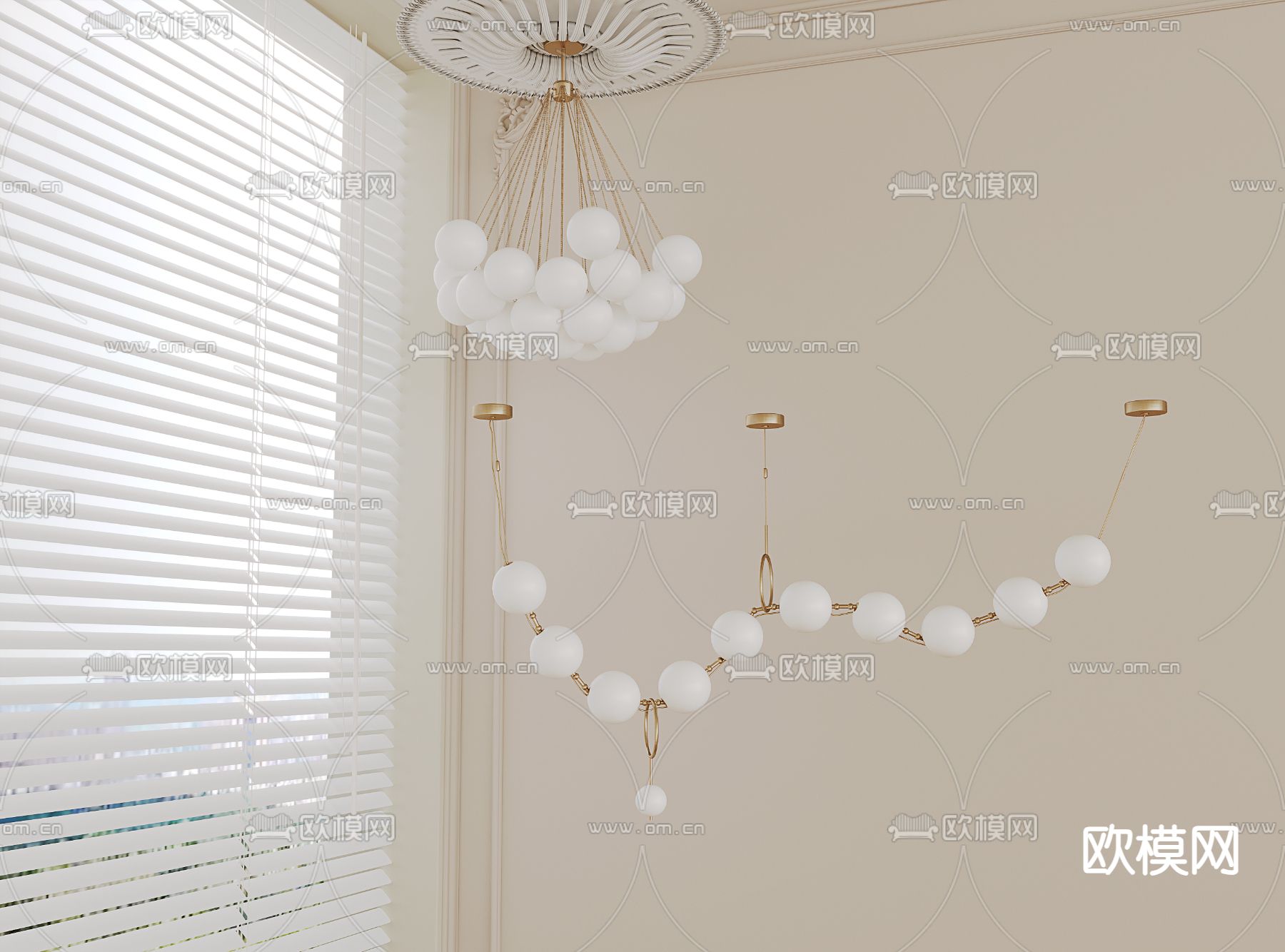 法式吊灯 珠串吊灯 大堂吊灯3d模型下载