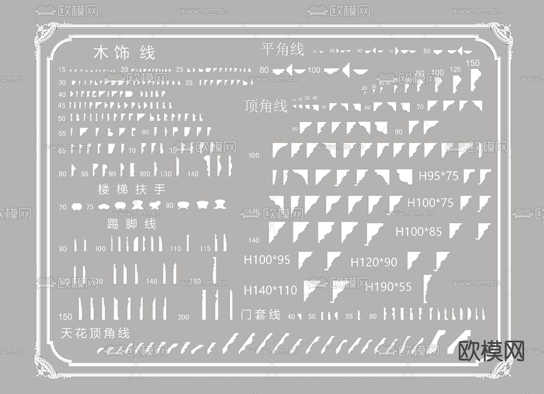 欧式石膏线 角线 线条 踢脚线su模型下载（渲染图1）