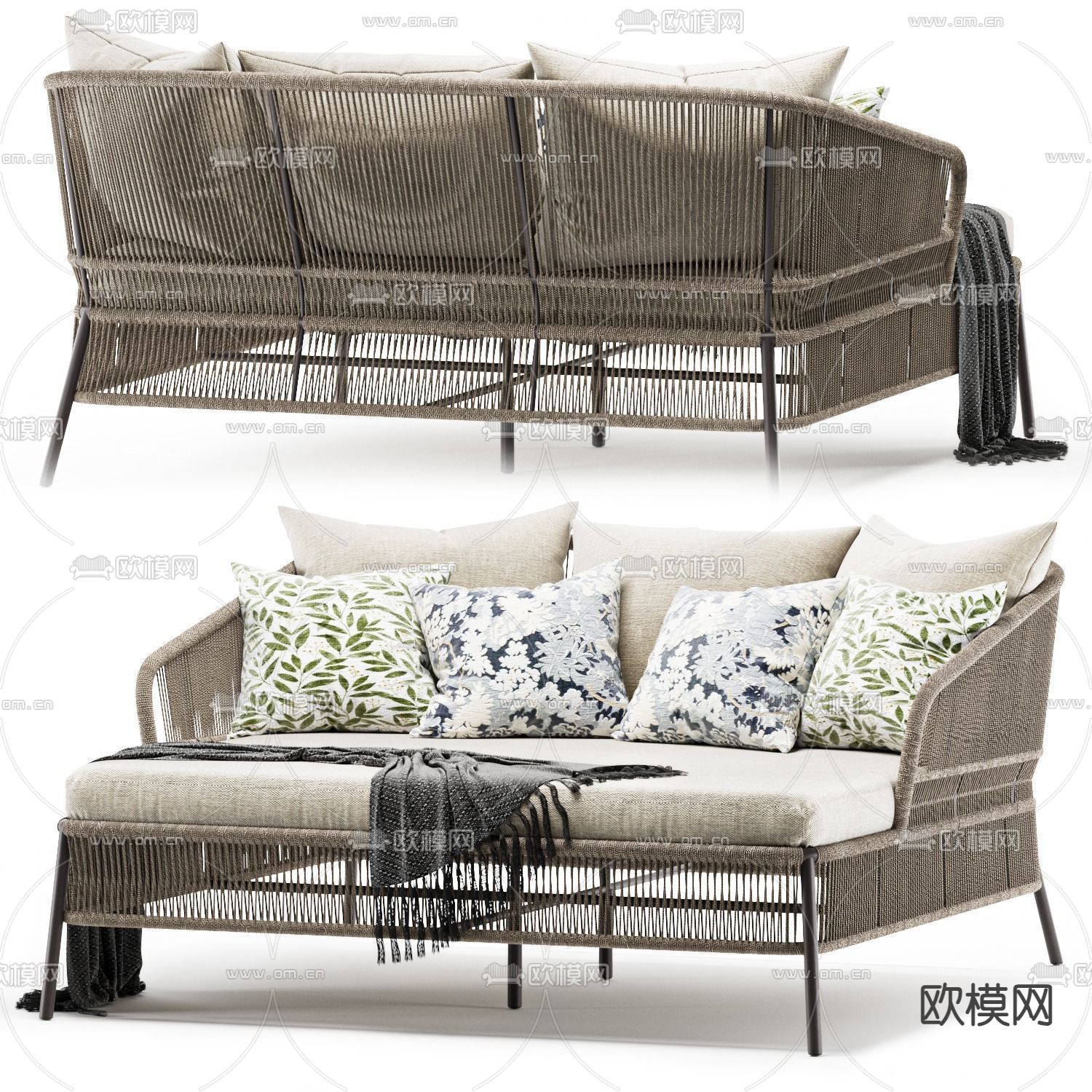 户外沙发 户外椅 藤编沙发3d模型下载（渲染图1）