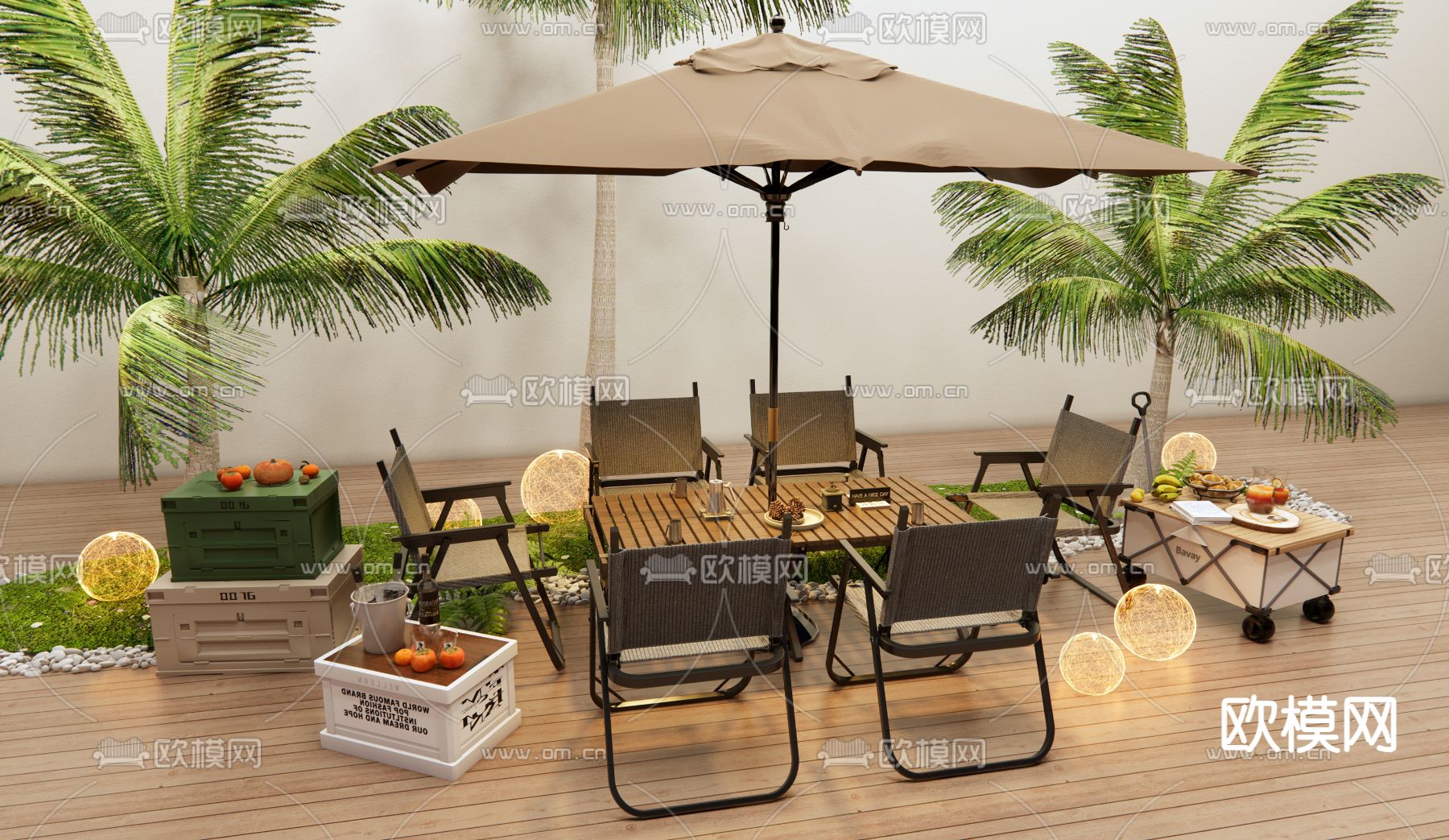 现代户外桌椅 露营外摆su模型下载（渲染图2）