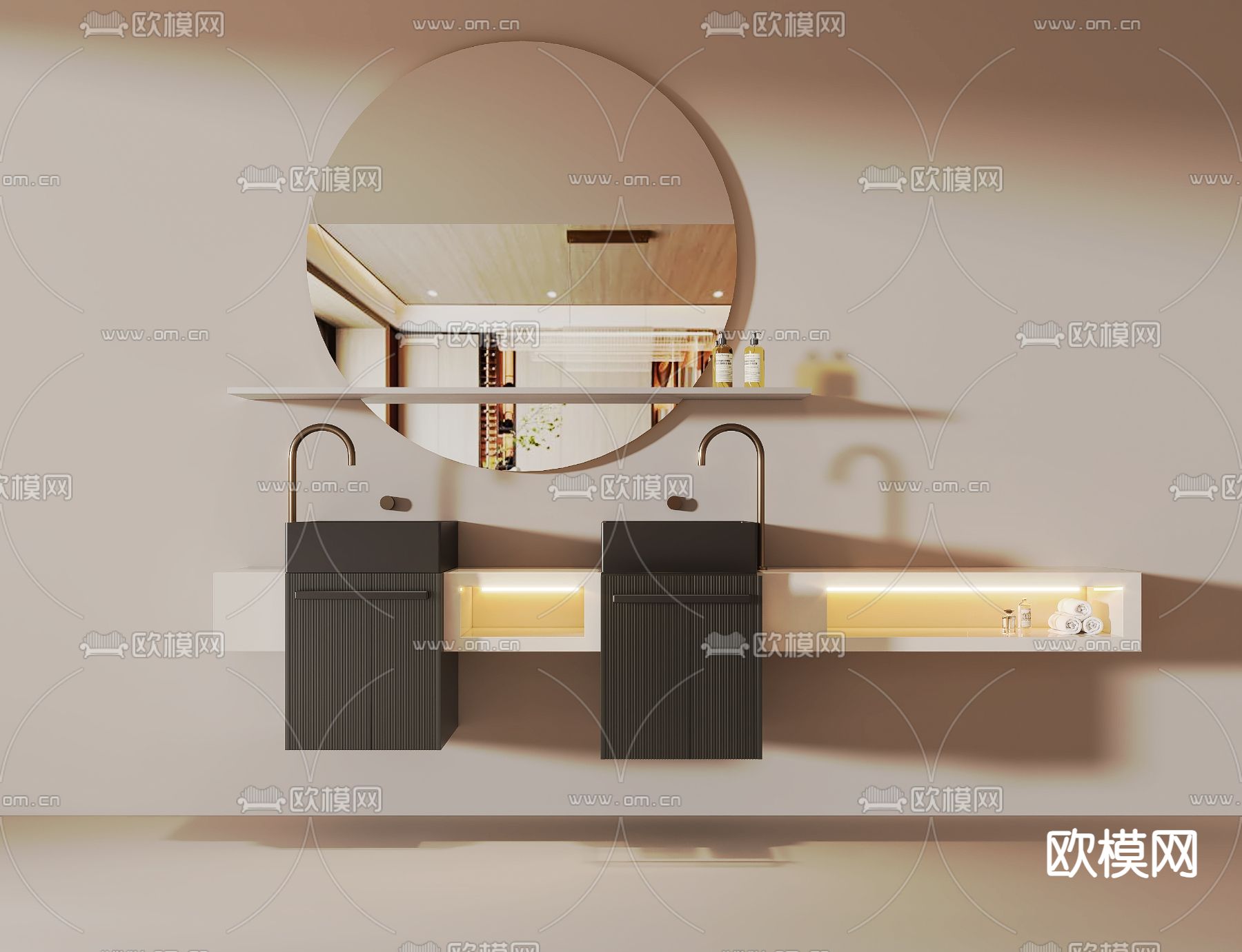 悬空台盆 双盆洗手台 洗手盆3d模型下载（渲染图1）
