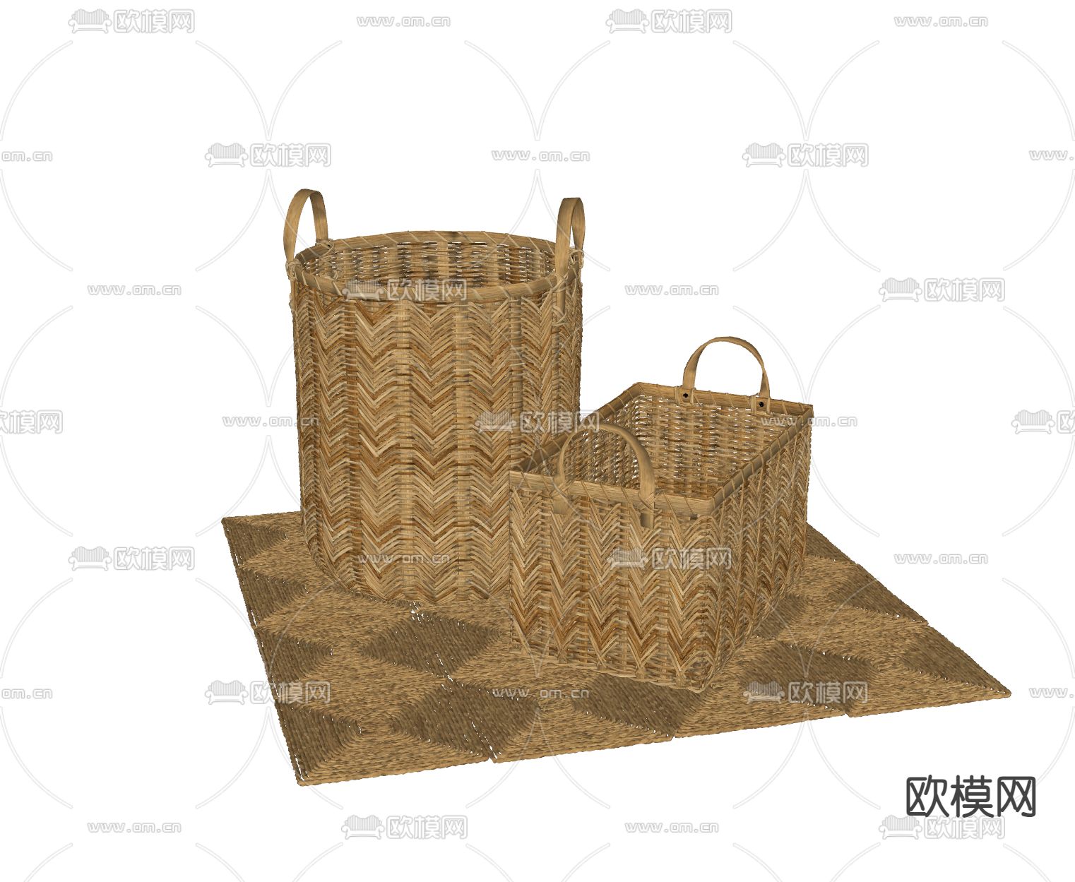 藤编收纳筐 竹筐 箩筐su模型下载（渲染图1）
