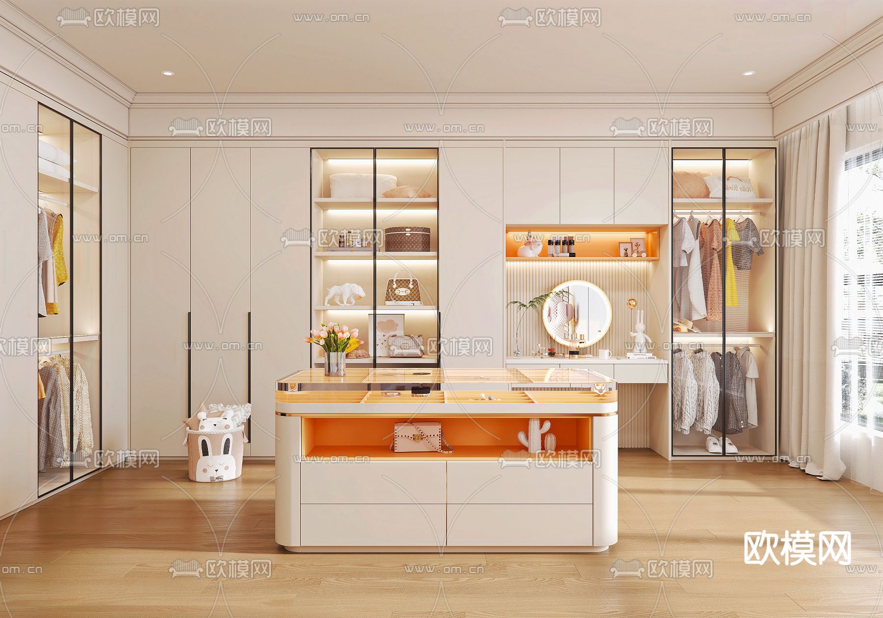 轻奢衣帽间 中岛柜3d模型下载