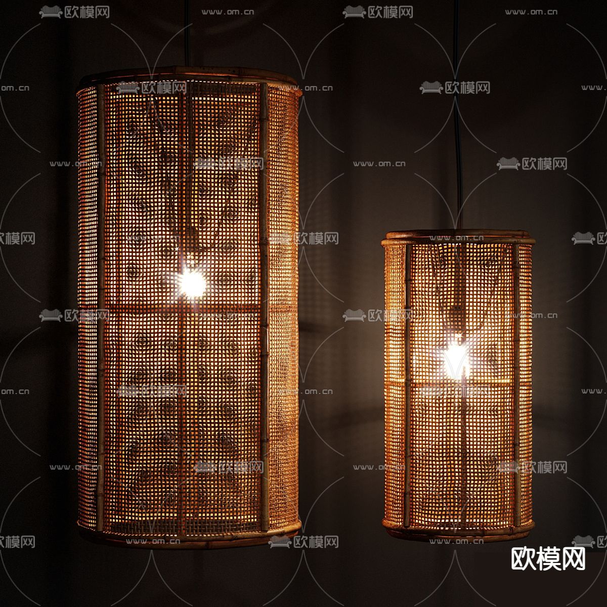 中式编藤吊灯3d模型下载（渲染图3）