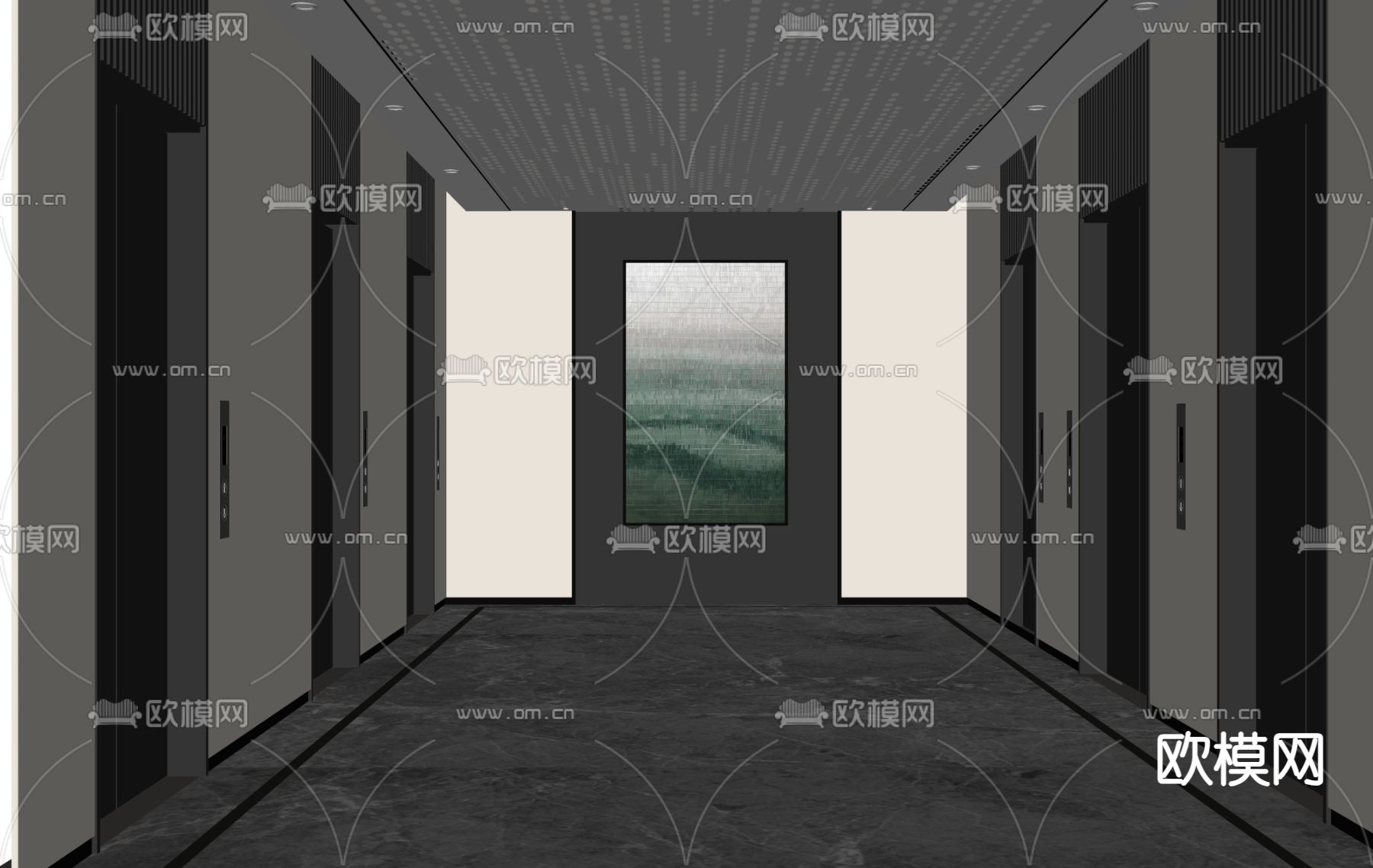 现代电梯厅 电梯过道su模型下载（渲染图1）