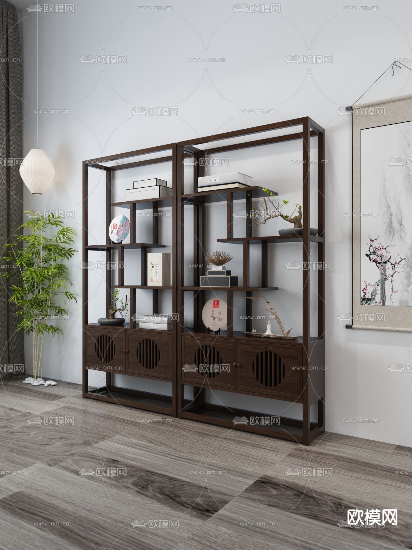 博古架 新中式书架 陈列架3d模型下载