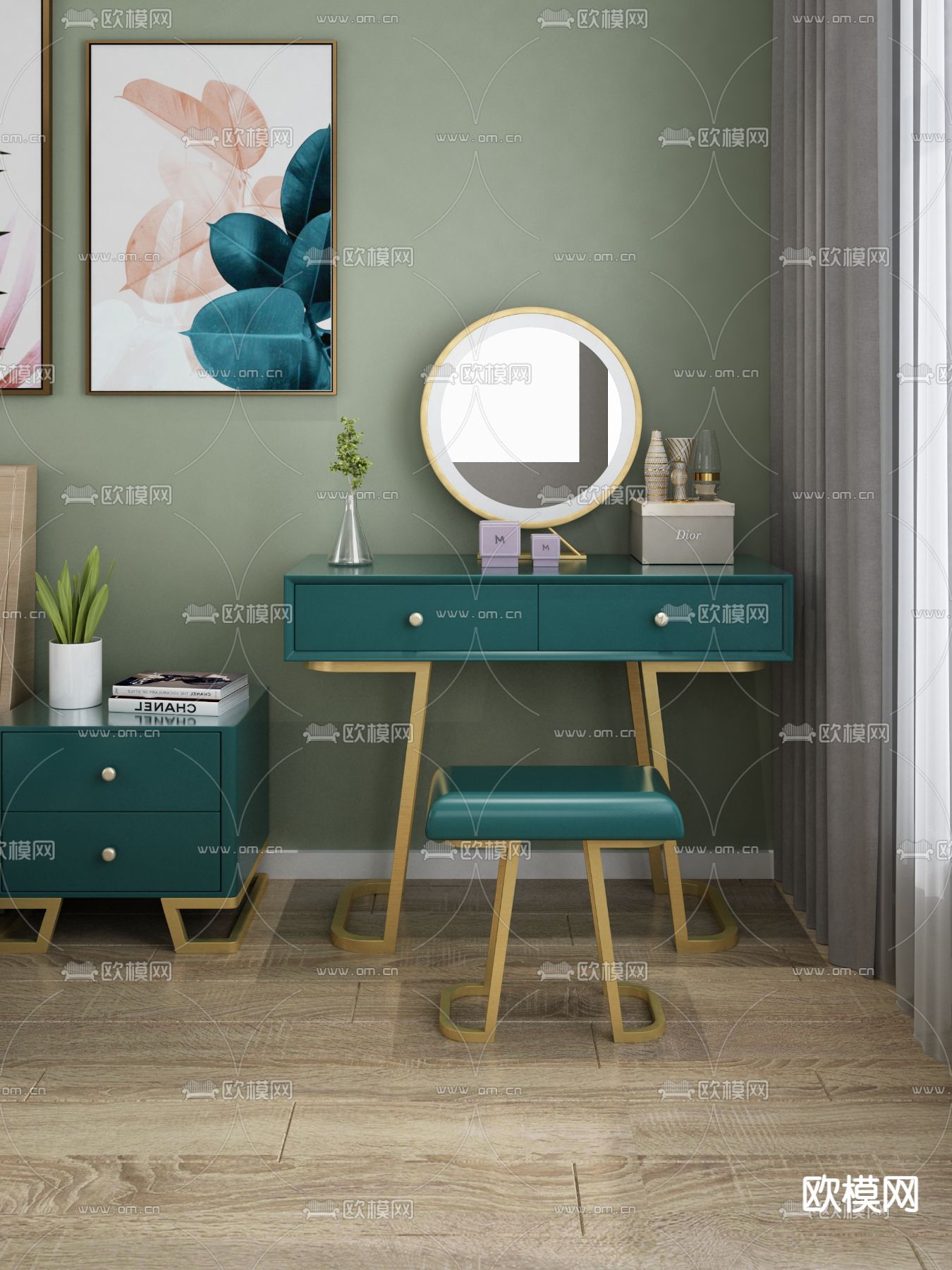轻奢梳妆台 化妆桌3d模型下载