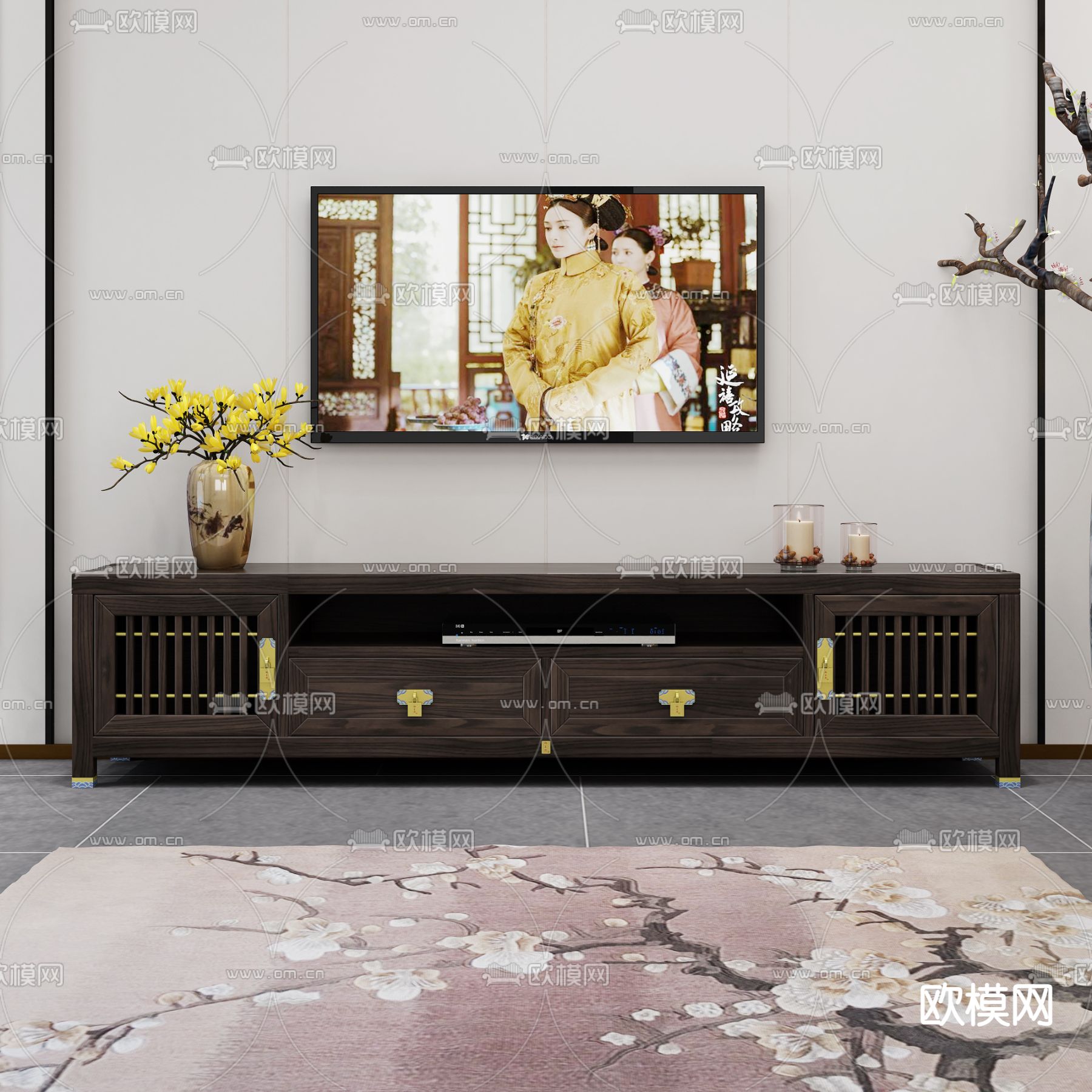 中式电视柜3d模型下载