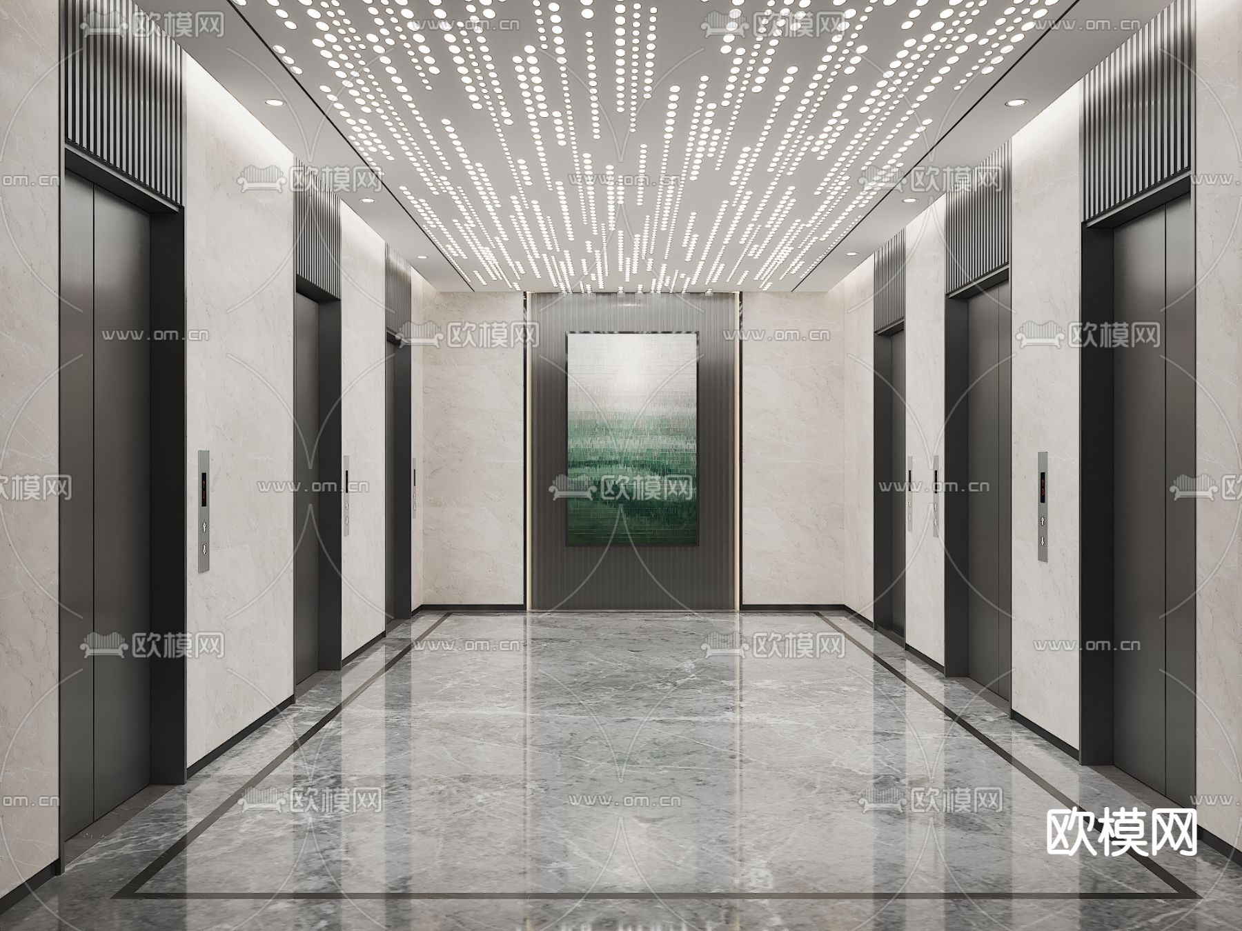 现代电梯厅 电梯过道su模型下载（渲染图2）