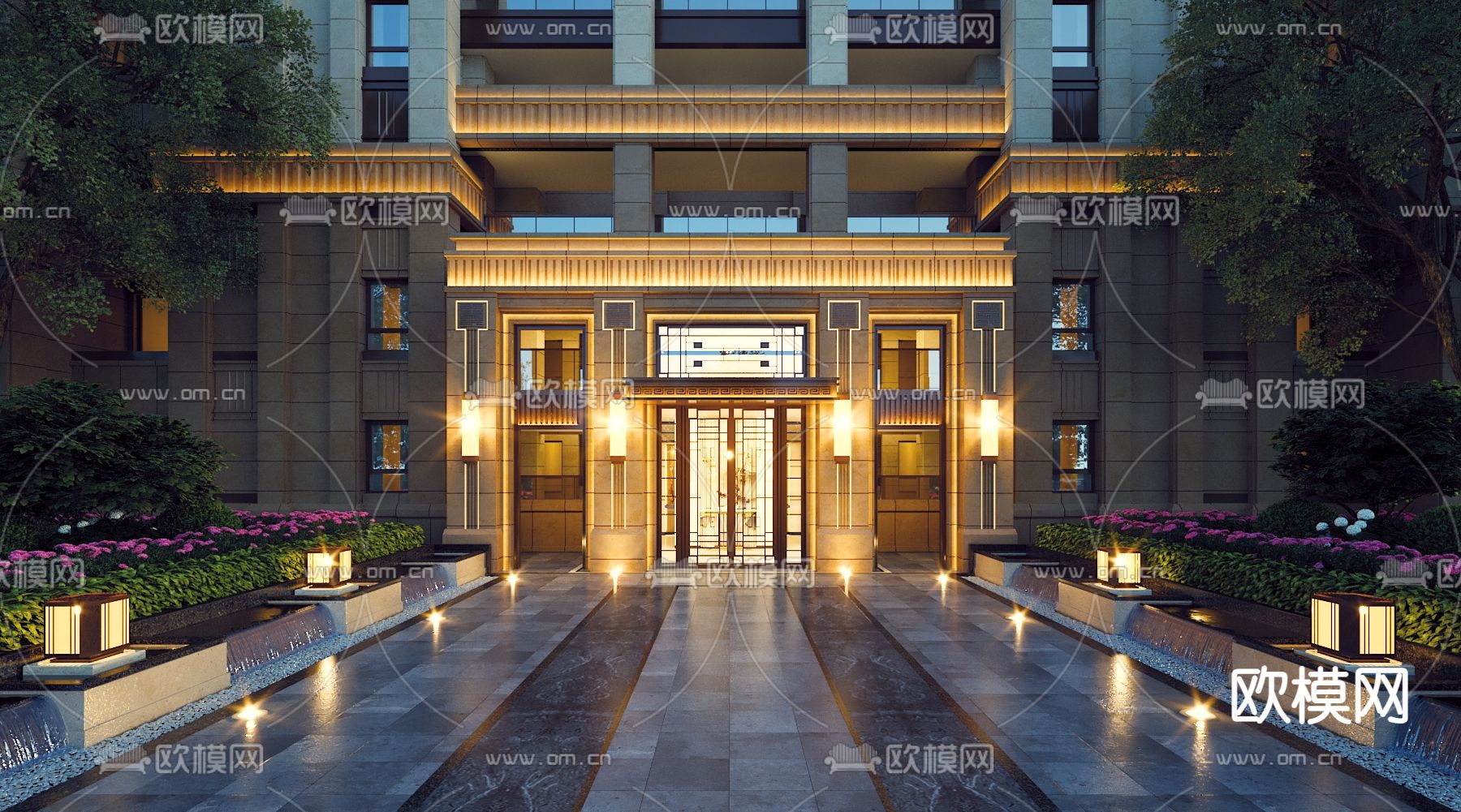 住宅门头 大门夜景3d模型下载