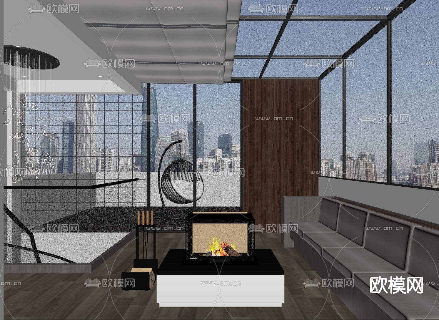 现代阳光房 玻璃房su模型下载（渲染图1）