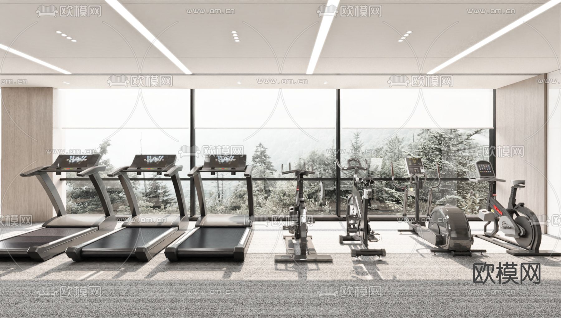 现代健身房su模型下载（渲染图2）