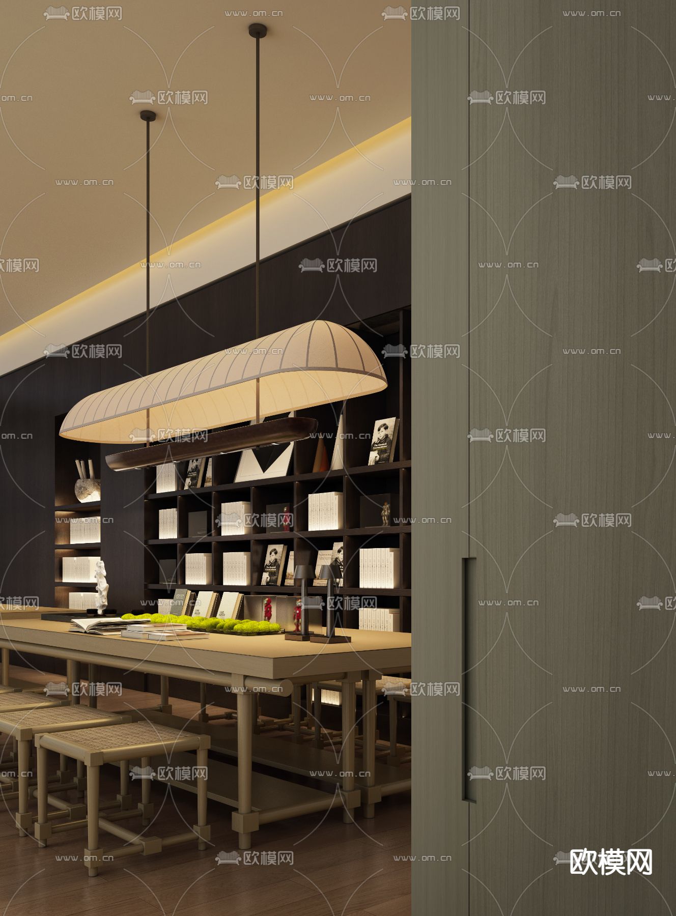 现代图书馆 阅读区 书吧su模型下载（渲染图2）