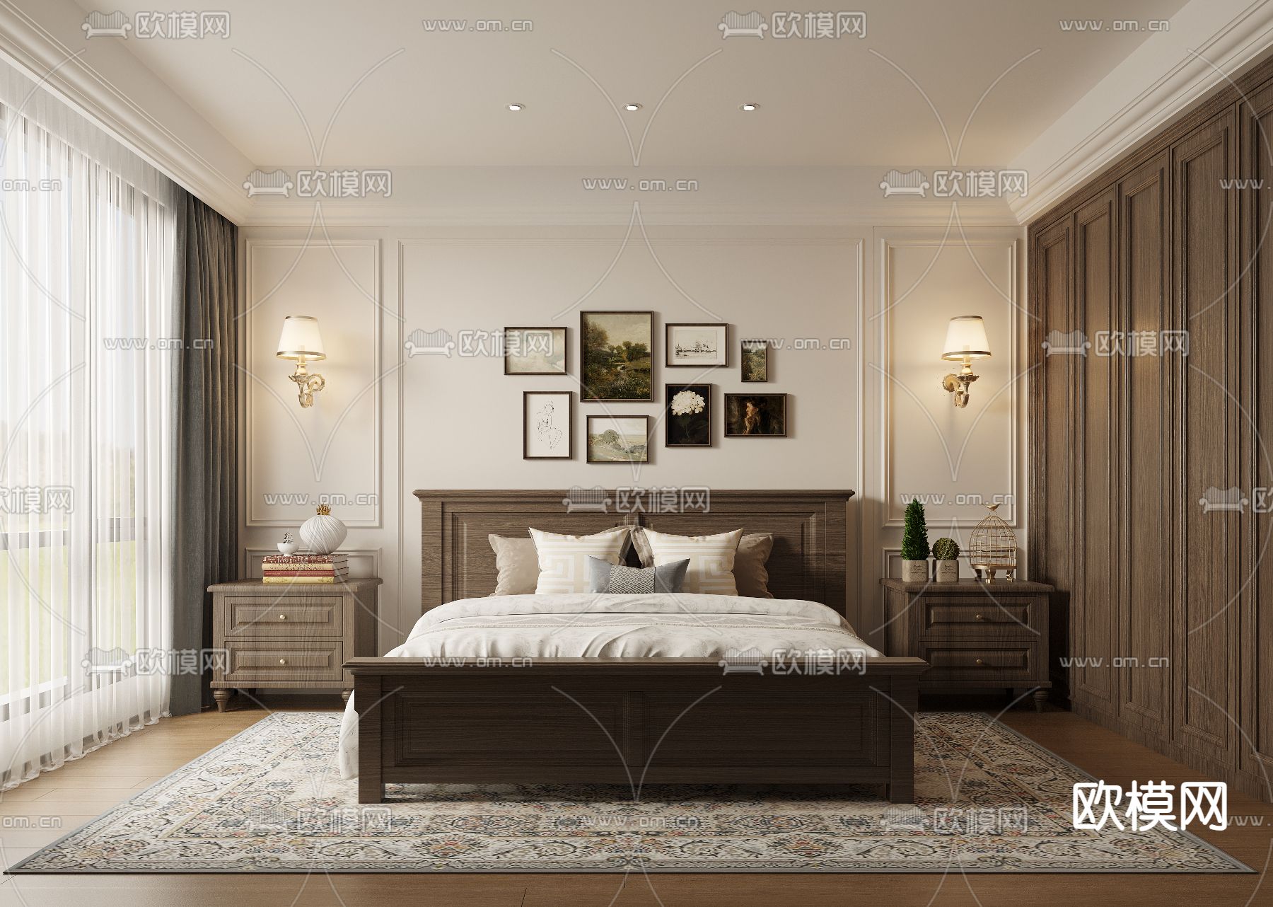美式卧室 主卧 主人房3d模型下载（渲染图1）