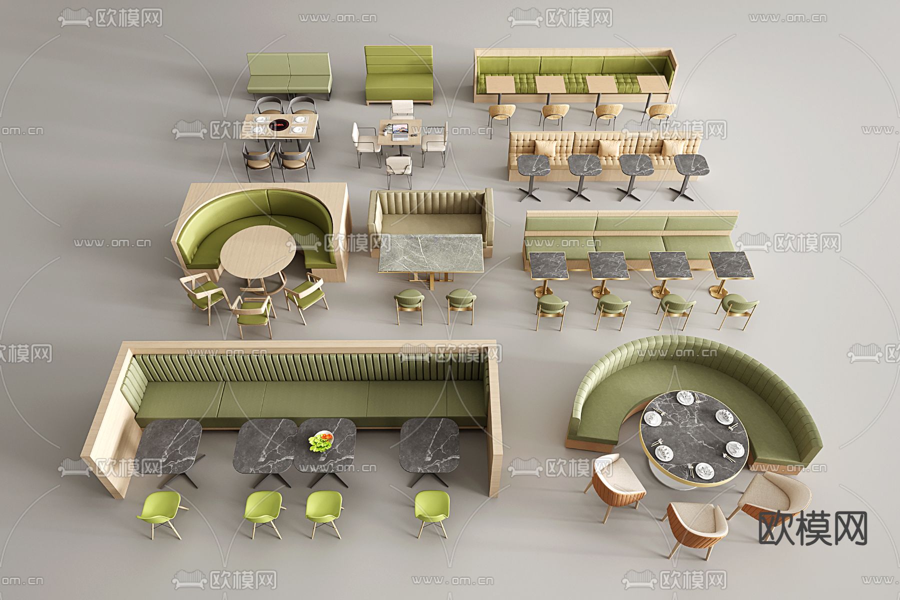弧形卡座沙发 餐厅桌椅su模型下载（渲染图2）