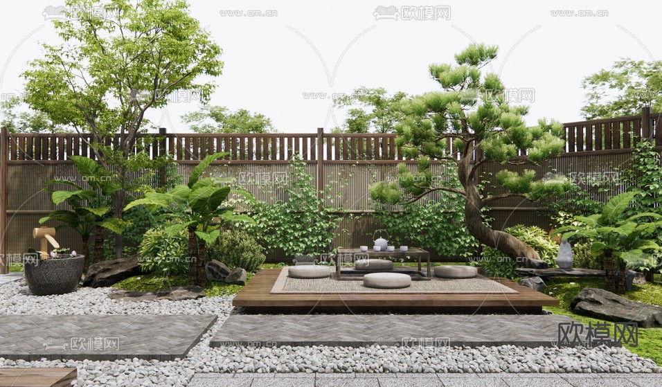 日式庭院造景 庭院小品su模型下载_ID15108156_sketchup模型下载-欧模网