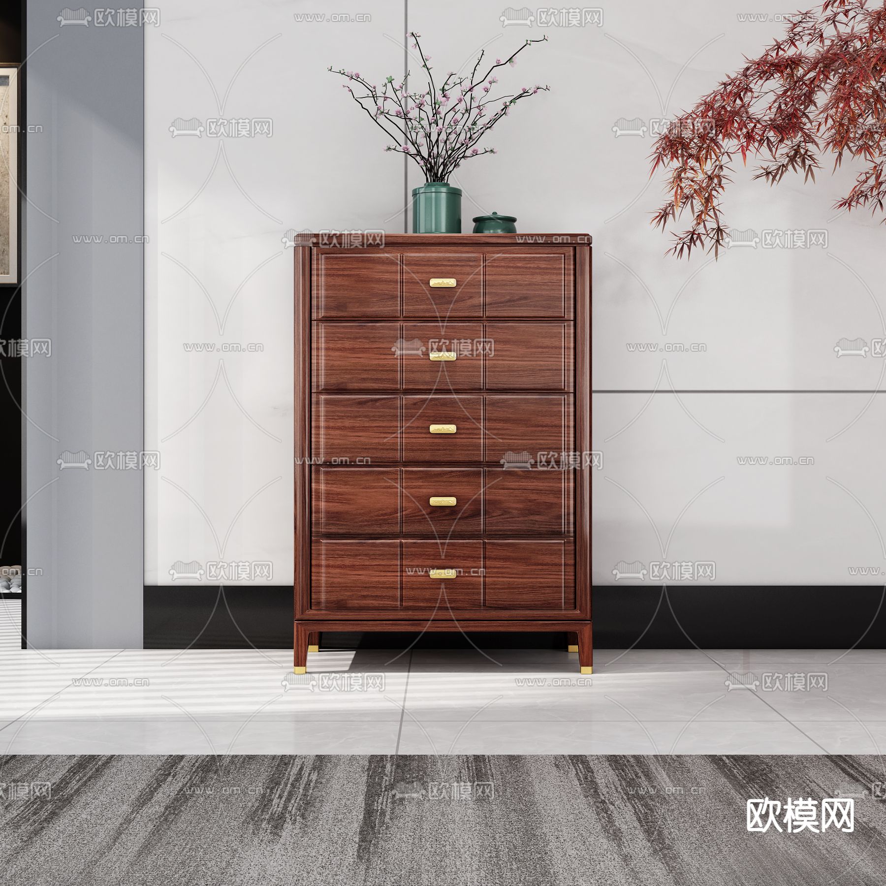 中式五斗柜 边柜3d模型下载