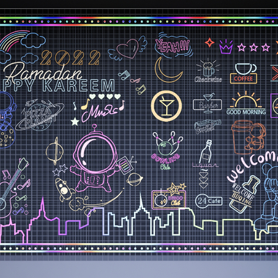  现代霓虹灯 装饰灯 墙饰 霓虹灯墙su模型 