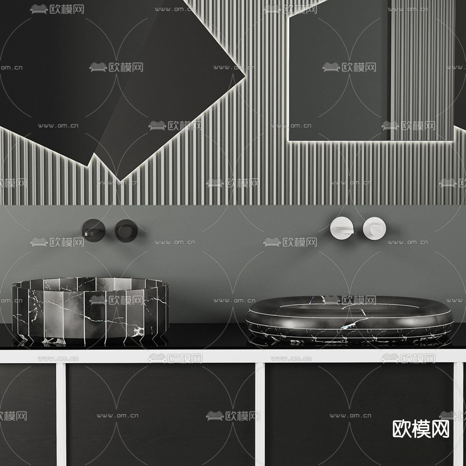 高级灰洗手盆 双盆洗手台3d模型下载