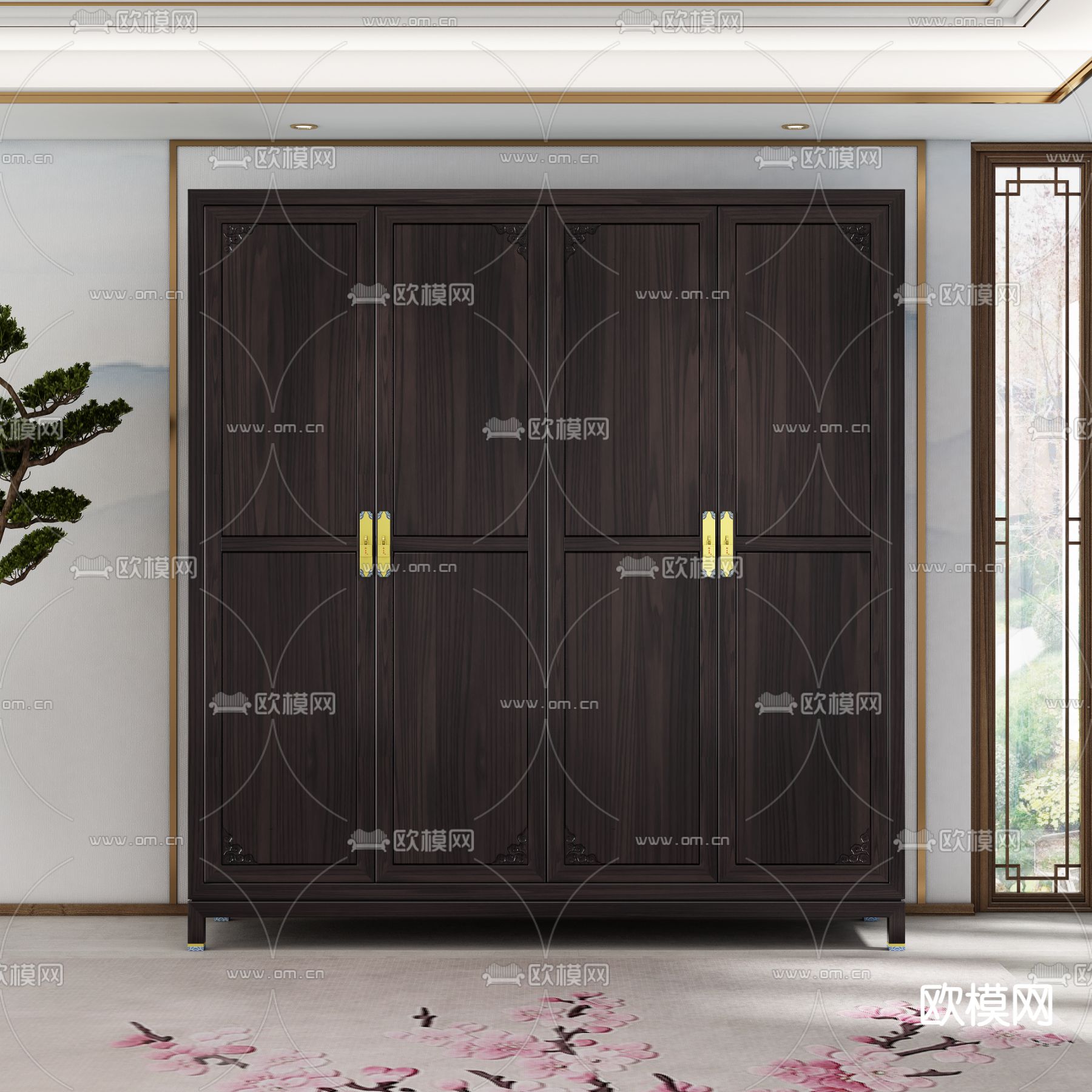 实木衣柜 中式衣柜3d模型下载