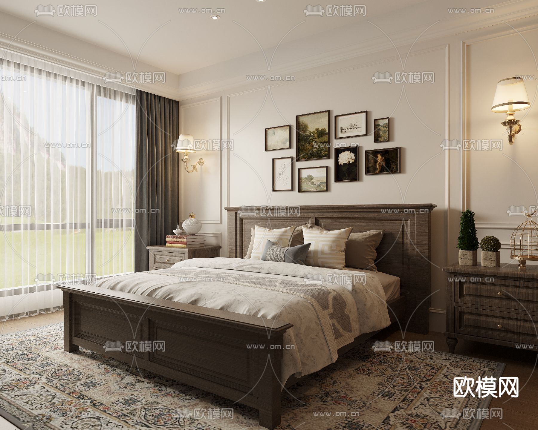 美式卧室 主卧 主人房3d模型下载（渲染图2）