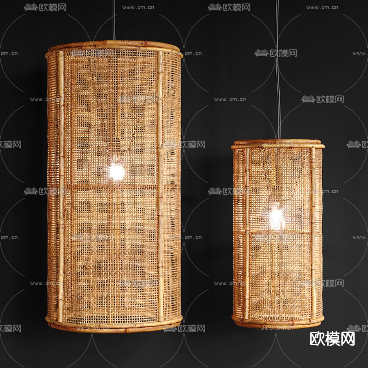 中式编藤吊灯3d模型下载（渲染图1）