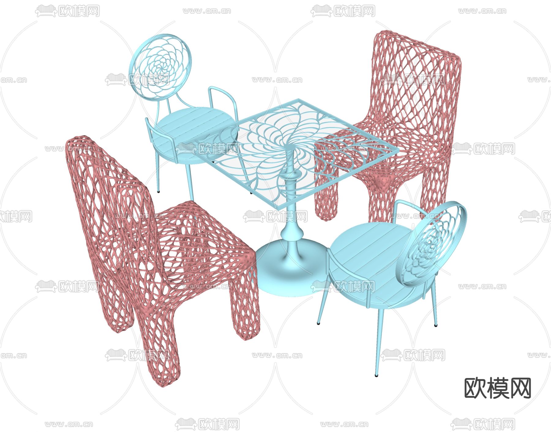 北欧铁艺户外桌椅su模型下载（渲染图2）