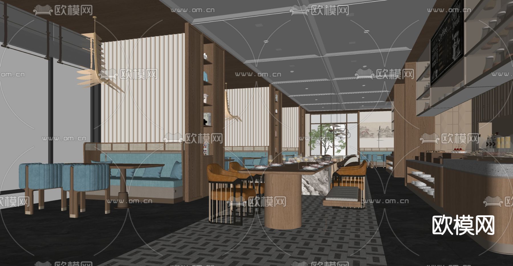 现代自助餐厅su模型下载（渲染图1）