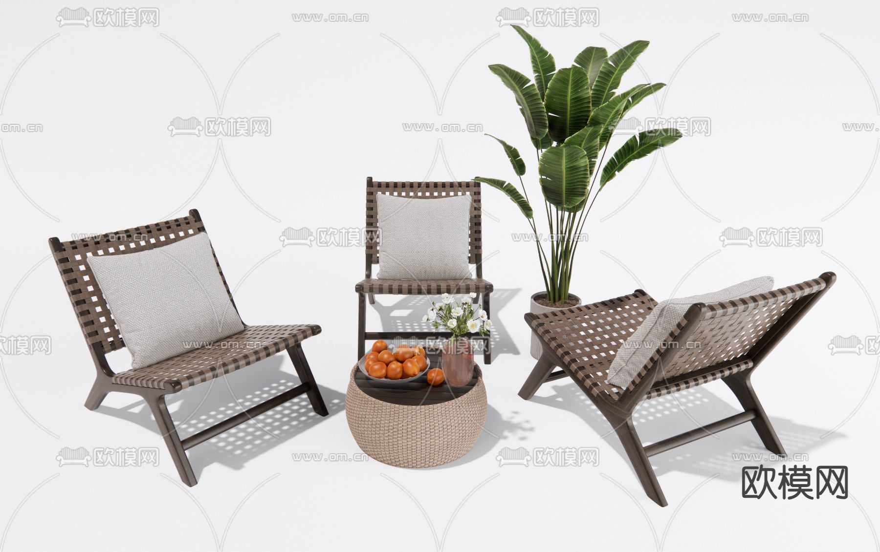 现代藤编户外椅 休闲椅su模型下载（渲染图2）