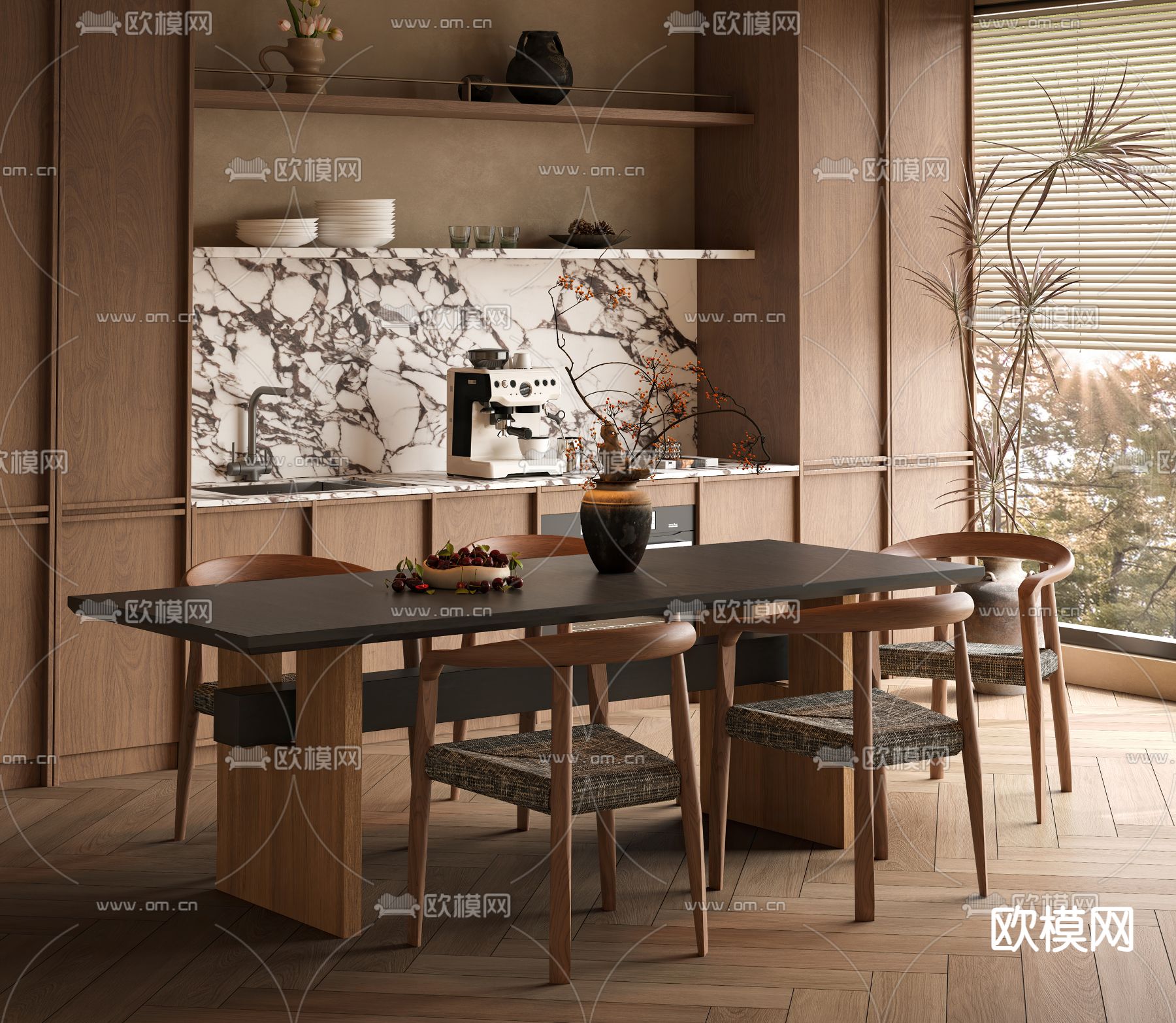 中古风餐桌椅su模型下载（渲染图2）