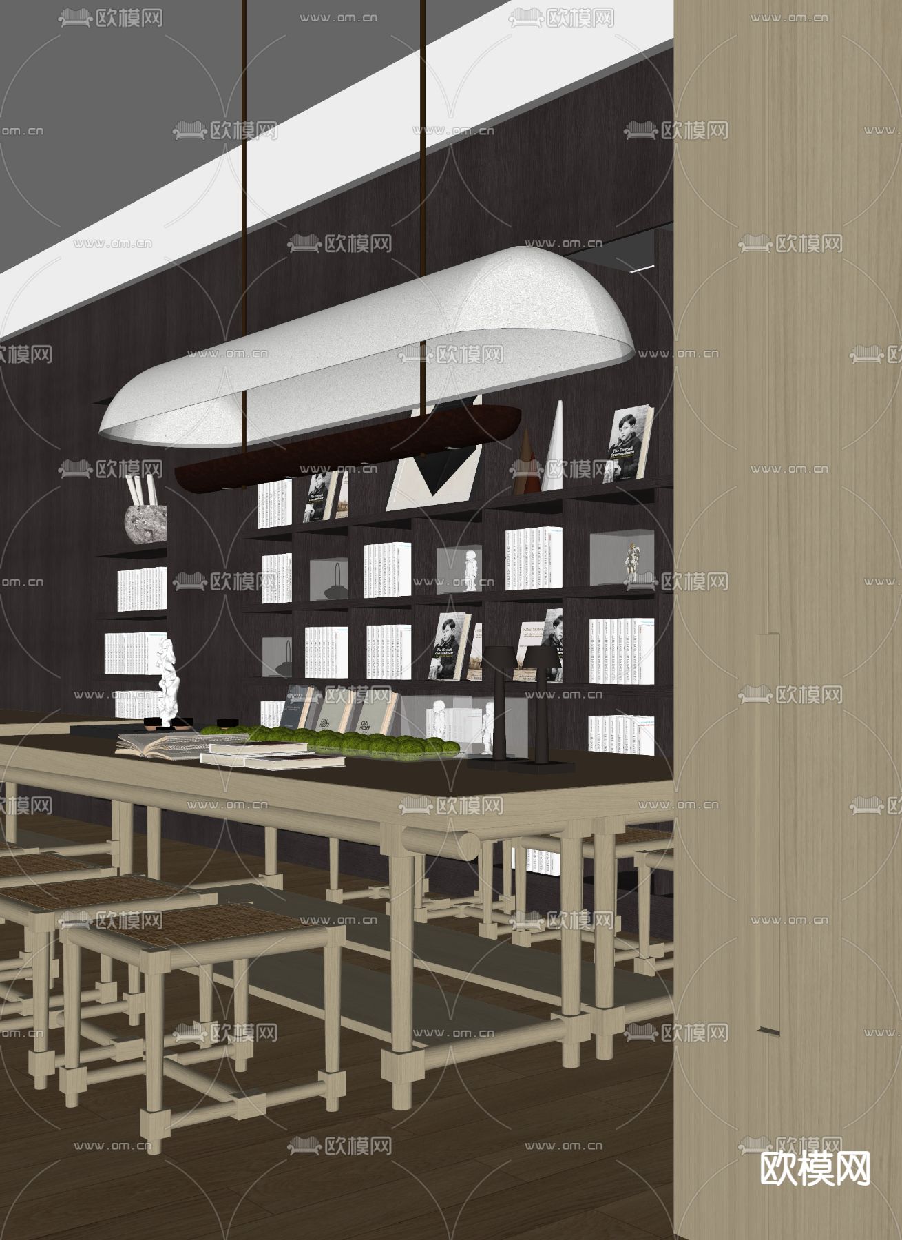 现代图书馆 阅读区 书吧su模型下载（渲染图1）