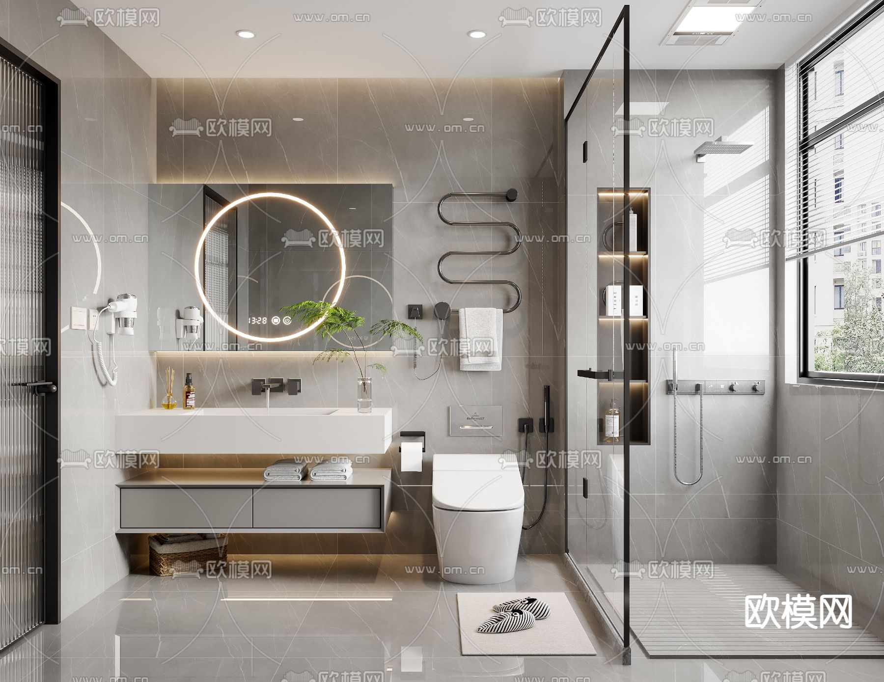 高级灰卫生间 浴室3d模型下载