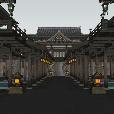  古代建筑庭院su模型 