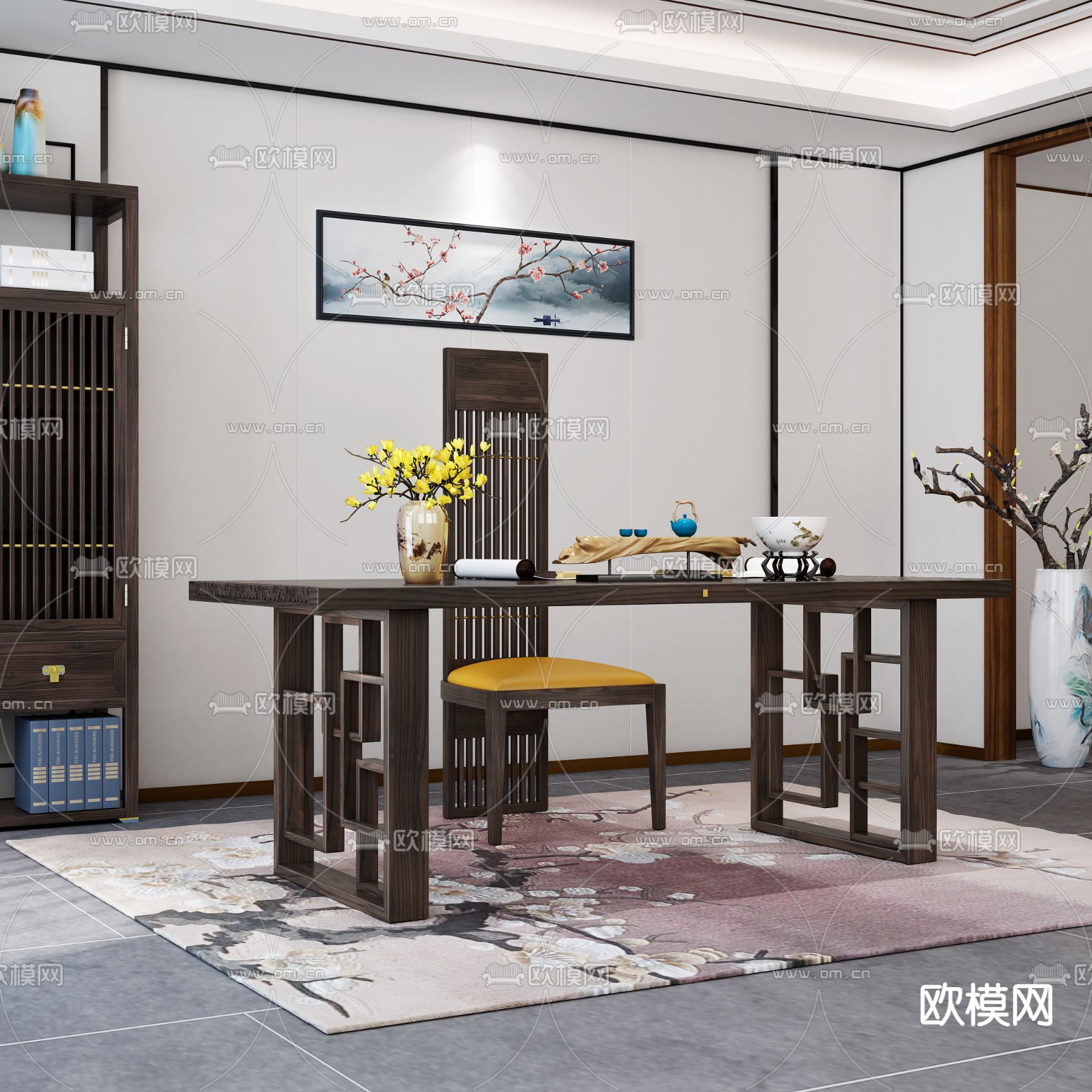 中式书桌椅 写字台3d模型下载