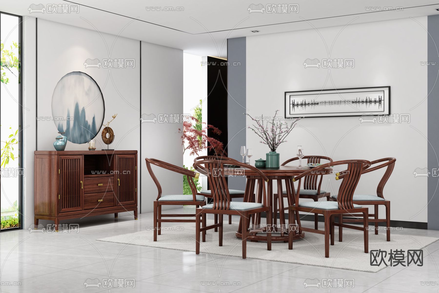 中式餐桌椅 圆餐桌3d模型下载