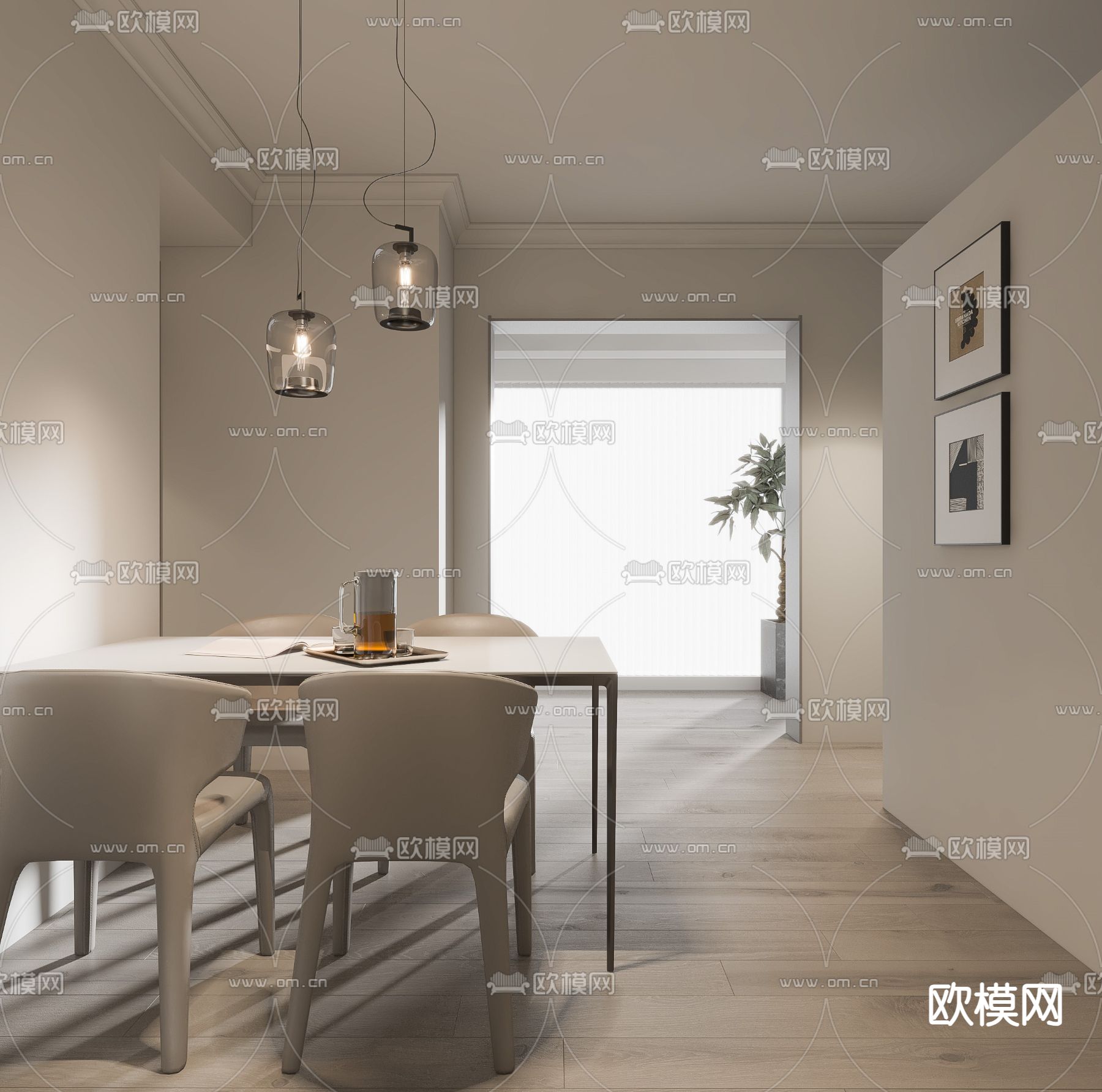 酒店民宿 餐厅3d模型下载（渲染图1）