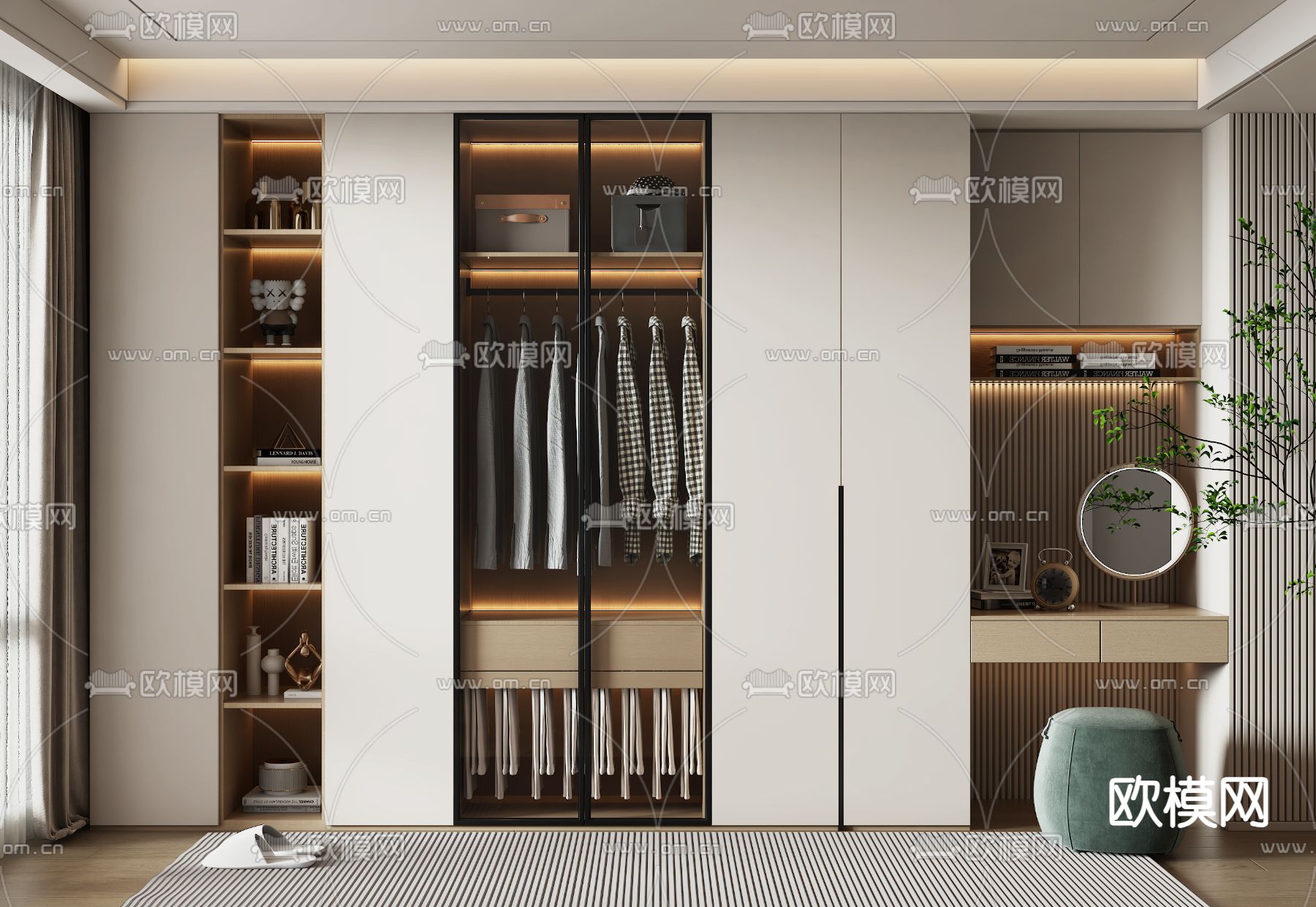 现代衣柜 梳妆台一体柜3d模型下载