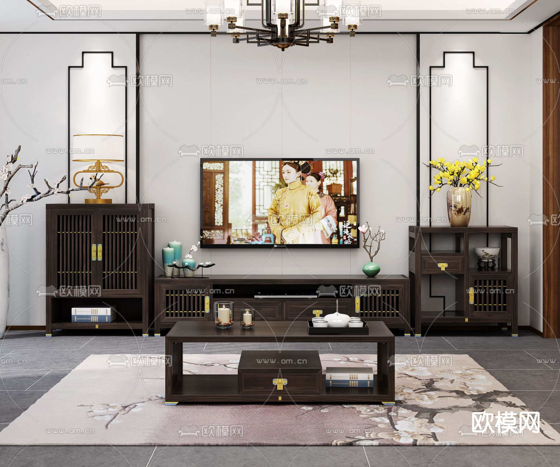 中式茶几 电视柜3d模型