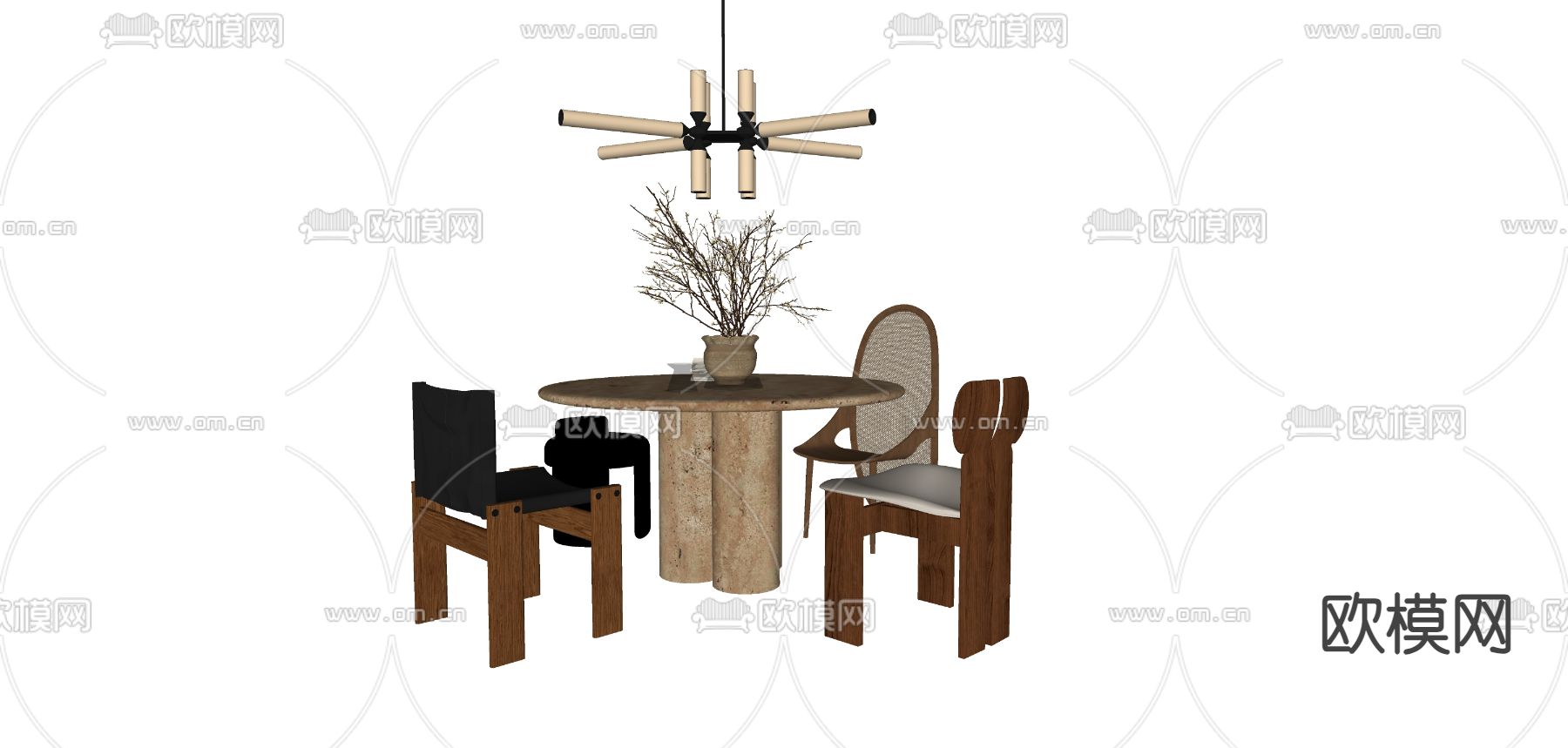 现代餐桌椅su模型下载（渲染图1）