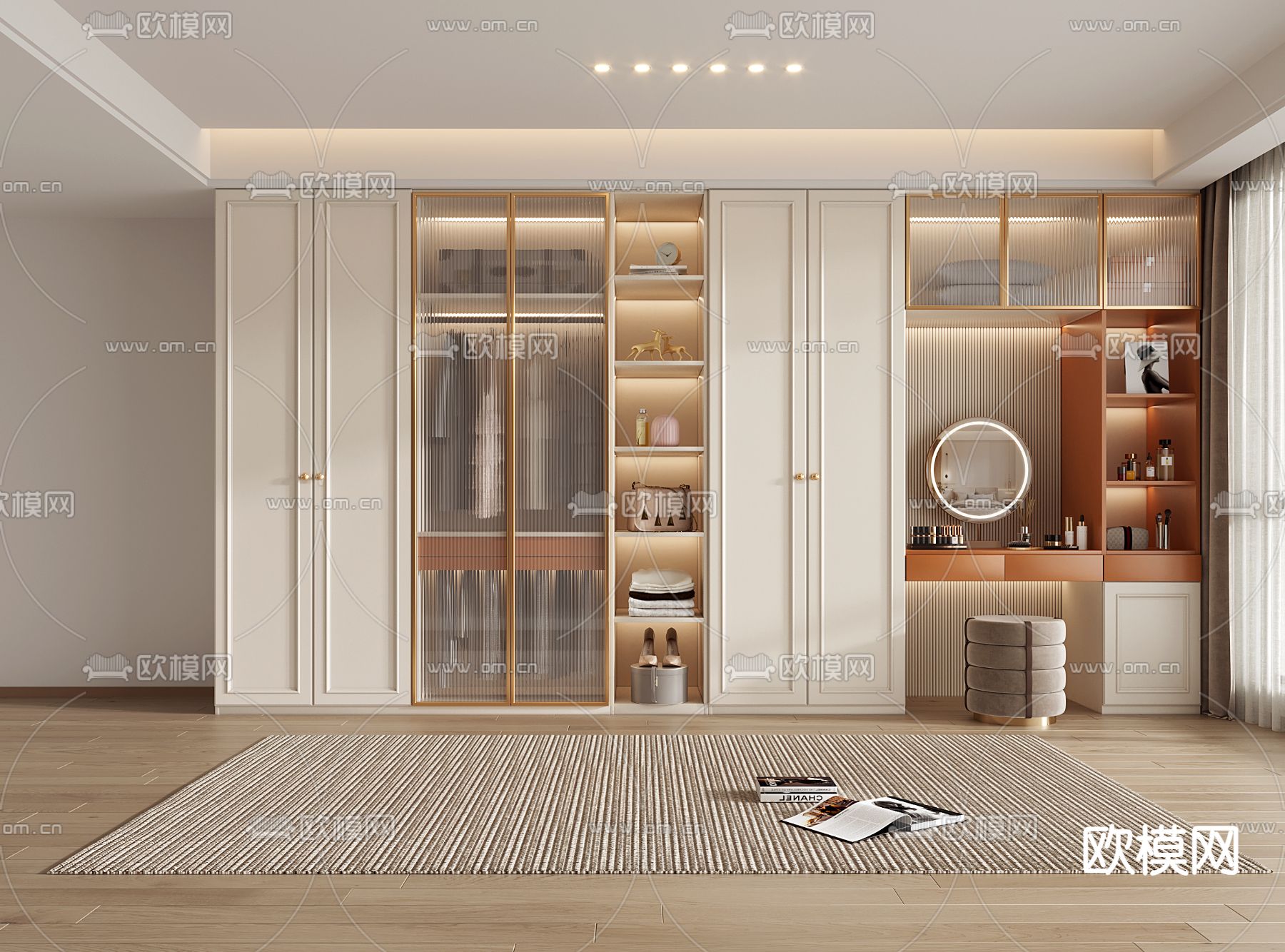简欧衣柜 衣橱 梳妆台3d模型下载