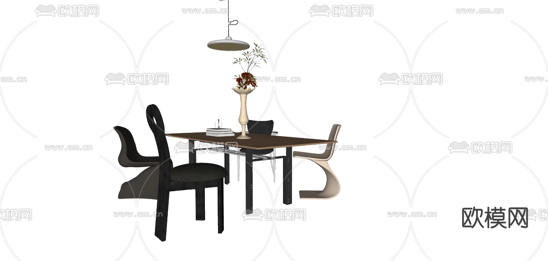 现代餐桌椅su模型下载（渲染图1）