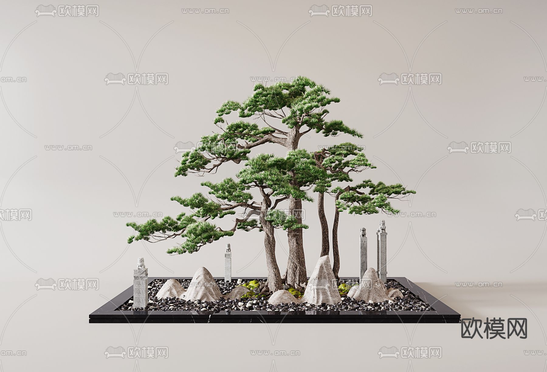 景观小品 室内造景 松树假山3d模型下载