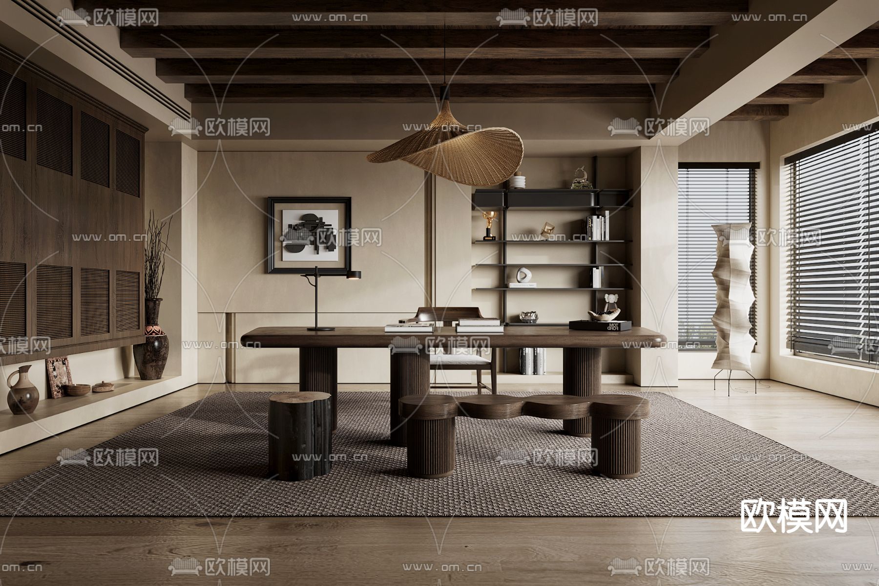 中古风书房su模型下载（渲染图2）