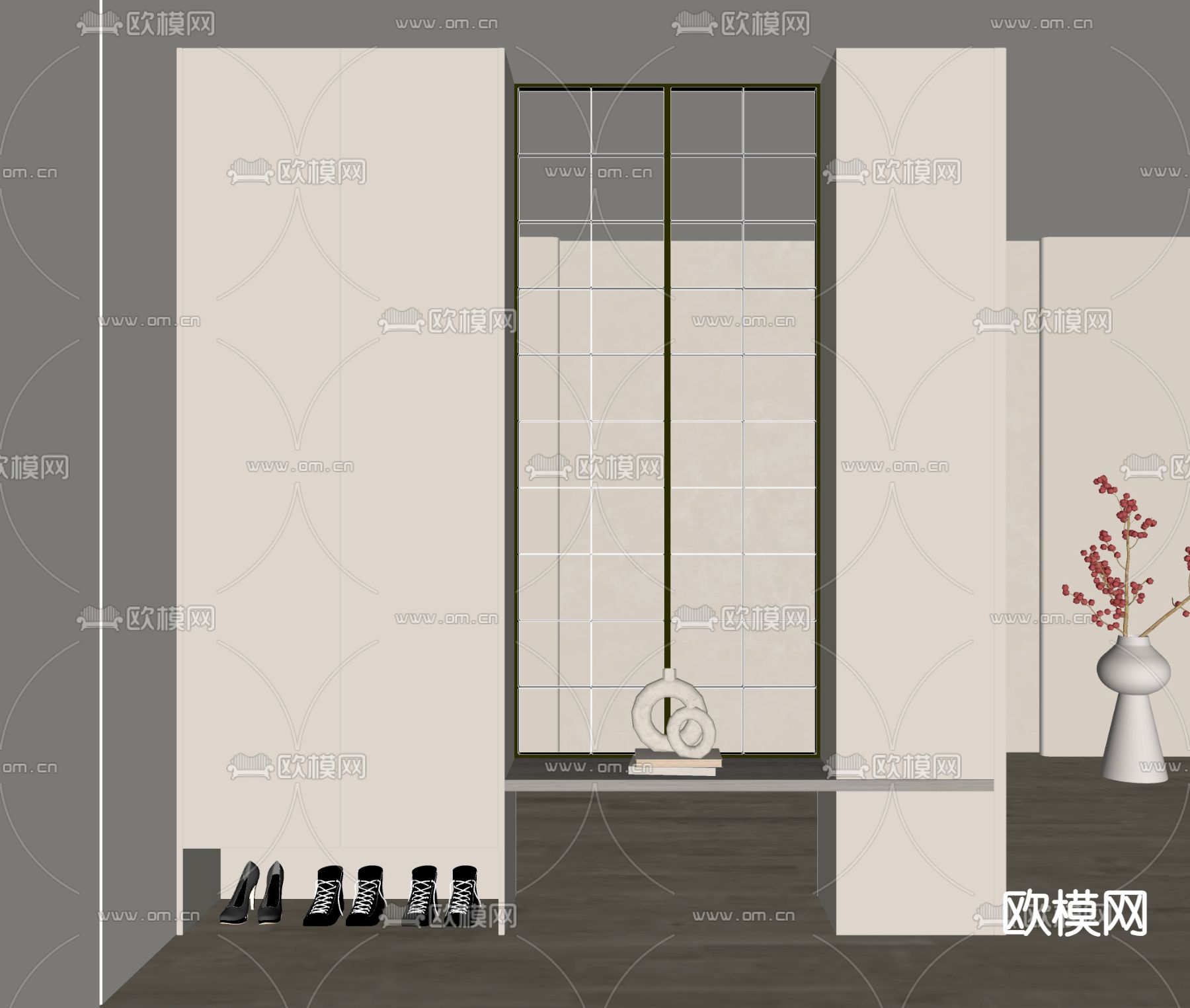 现代玄关鞋柜 隔断su模型下载（渲染图1）