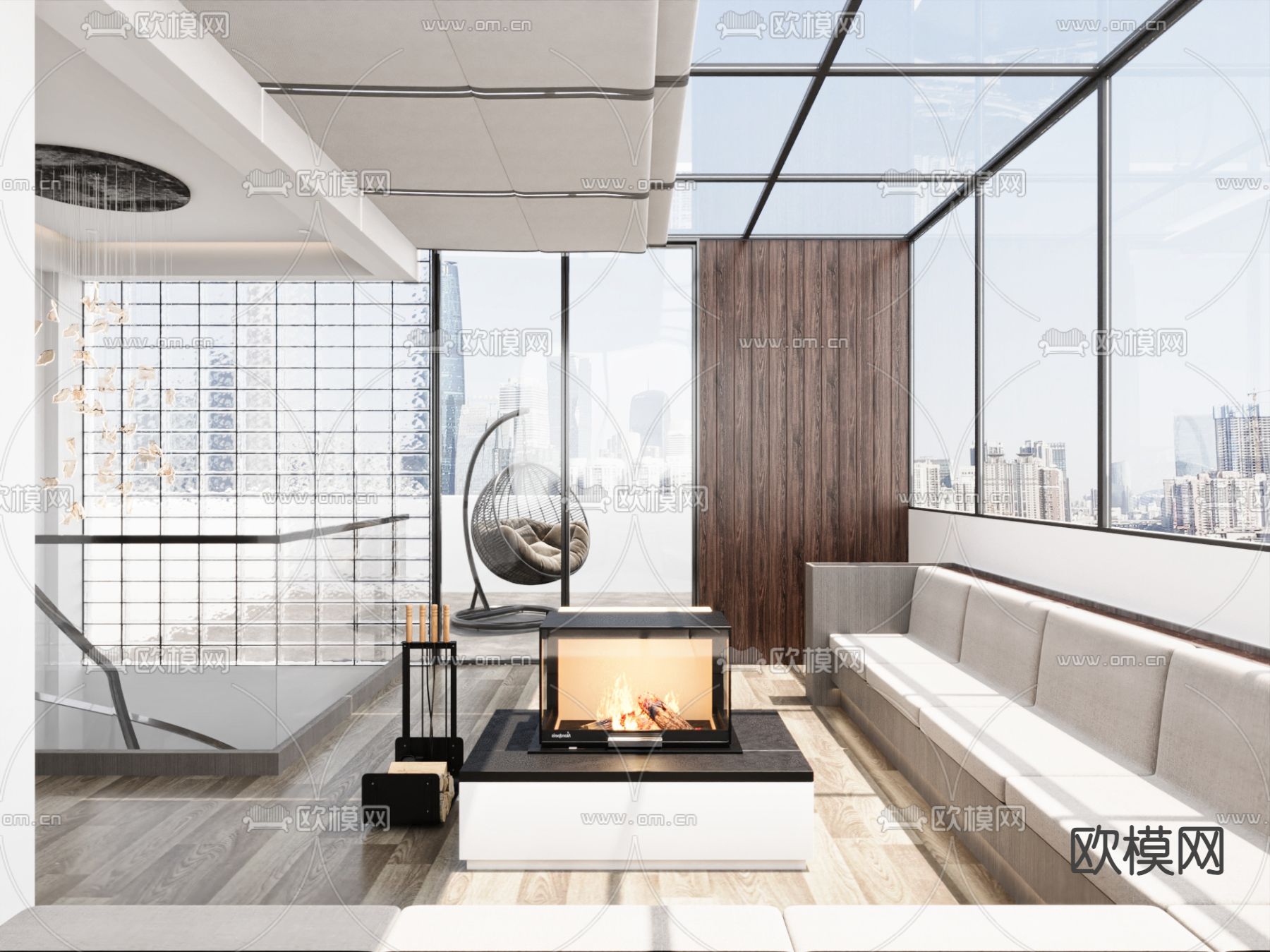 现代阳光房 玻璃房su模型下载（渲染图2）