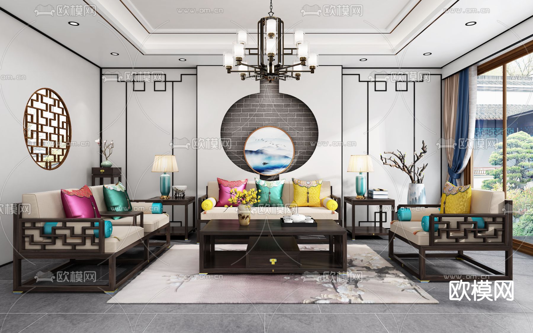 中式客厅 红木沙发3d模型下载