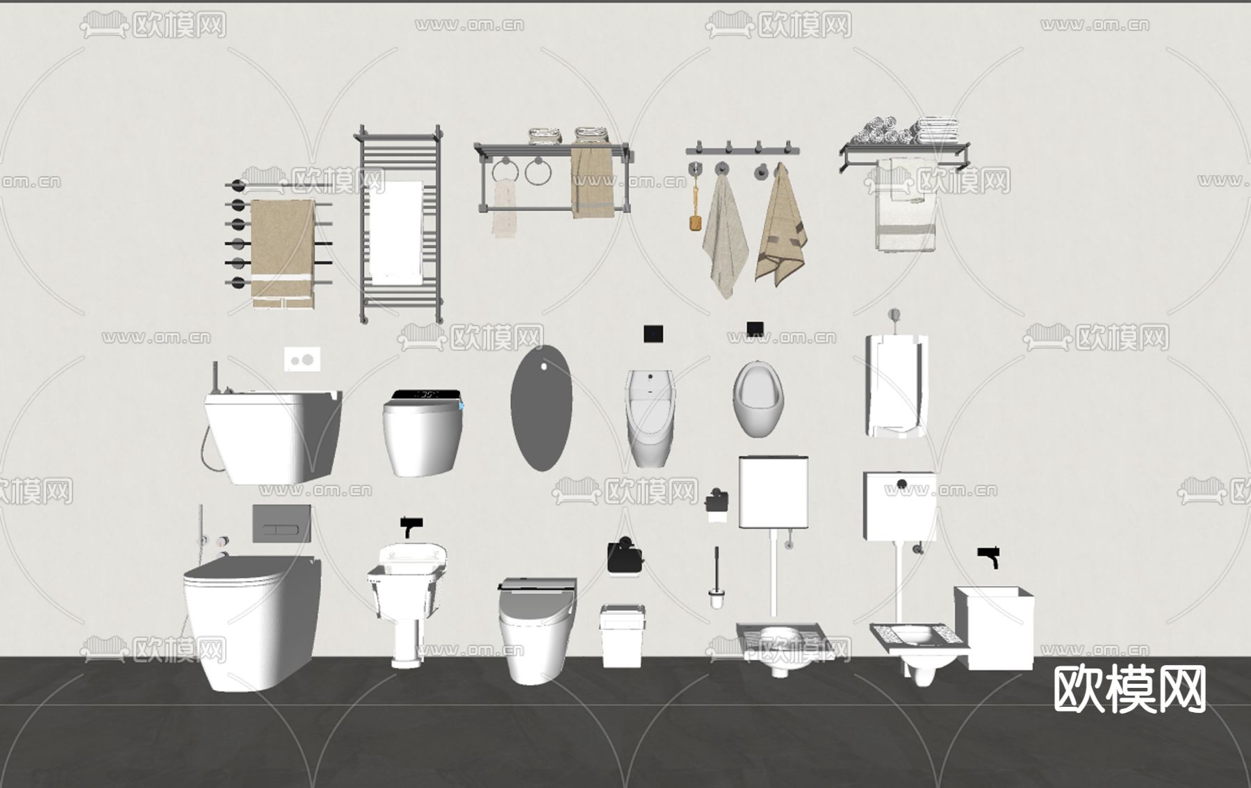马桶 小便抖 蹲便器 座便器su模型下载（渲染图1）