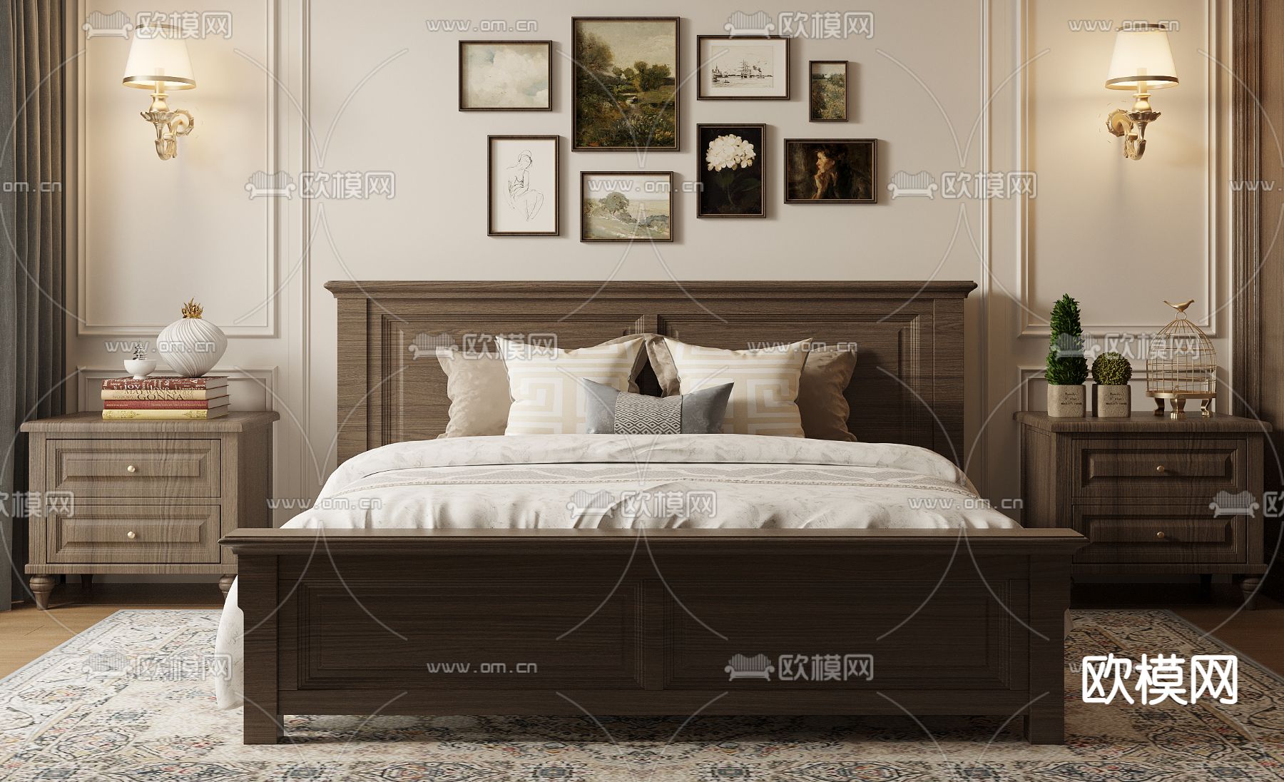美式卧室 主卧 主人房3d模型下载（渲染图3）