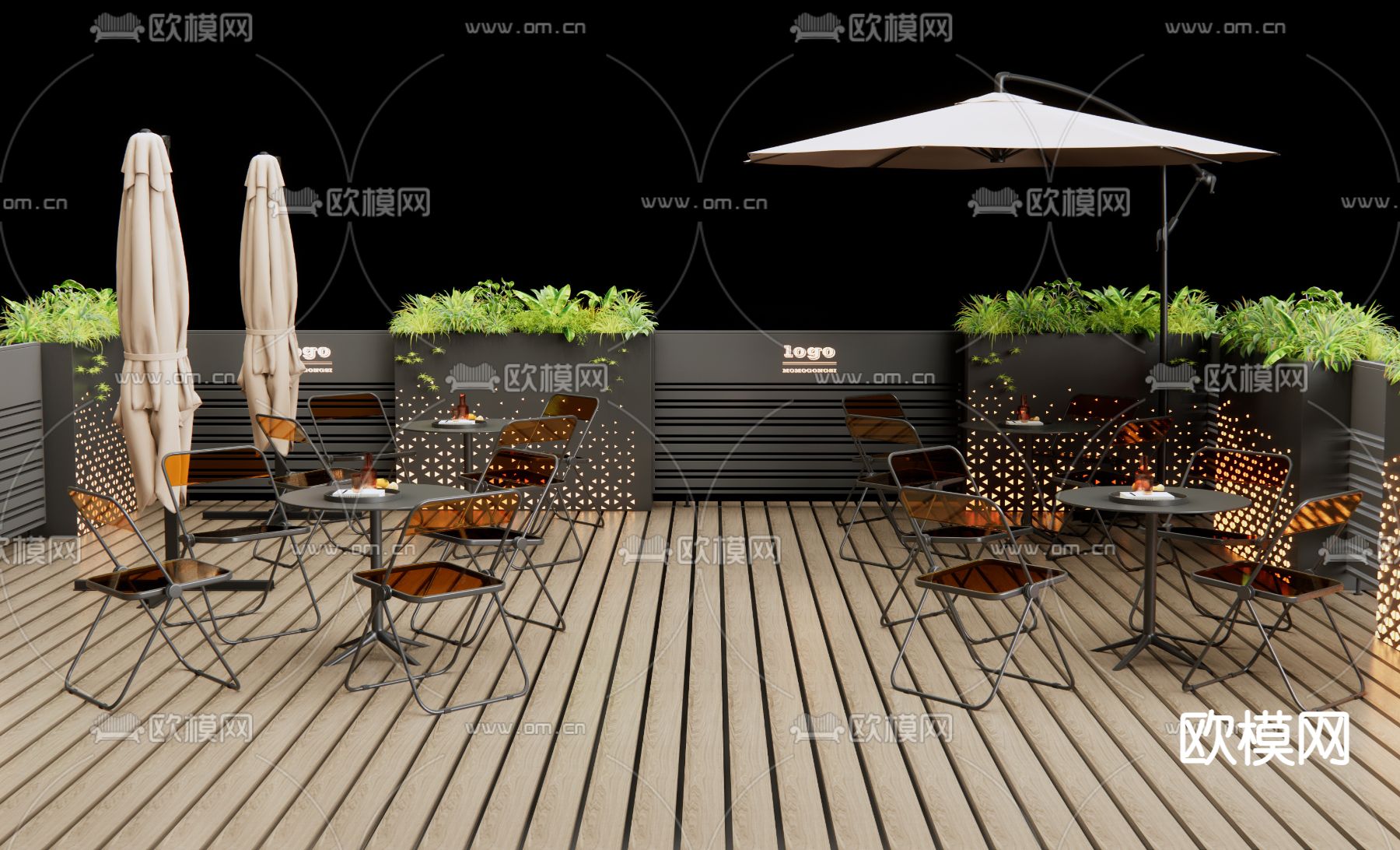 户外商业外摆 户外桌椅su模型下载（渲染图2）